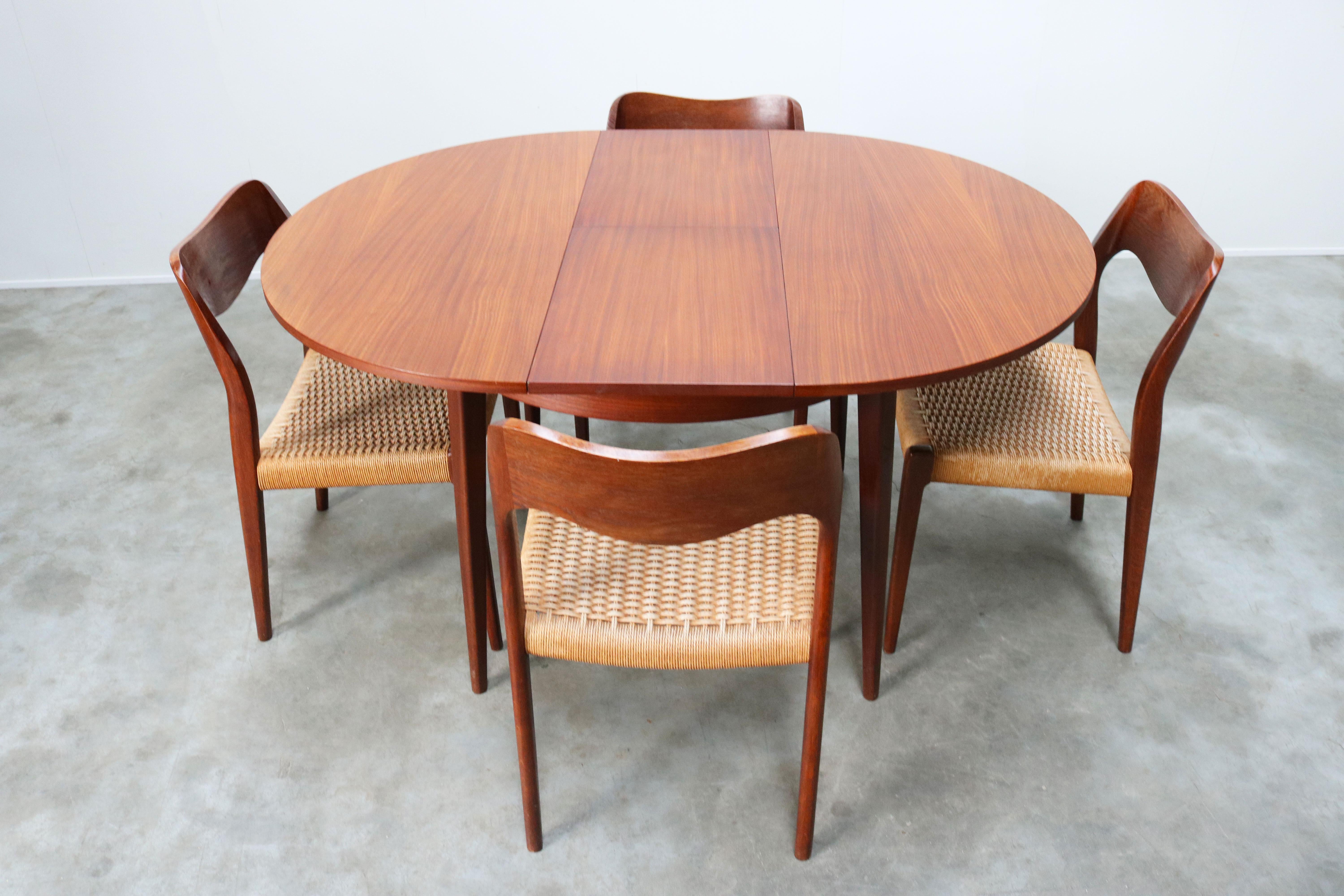 Danish Dining Room Set by Niels Otto Moller Model 76 Chairs Papercord Teak 1950s 3
