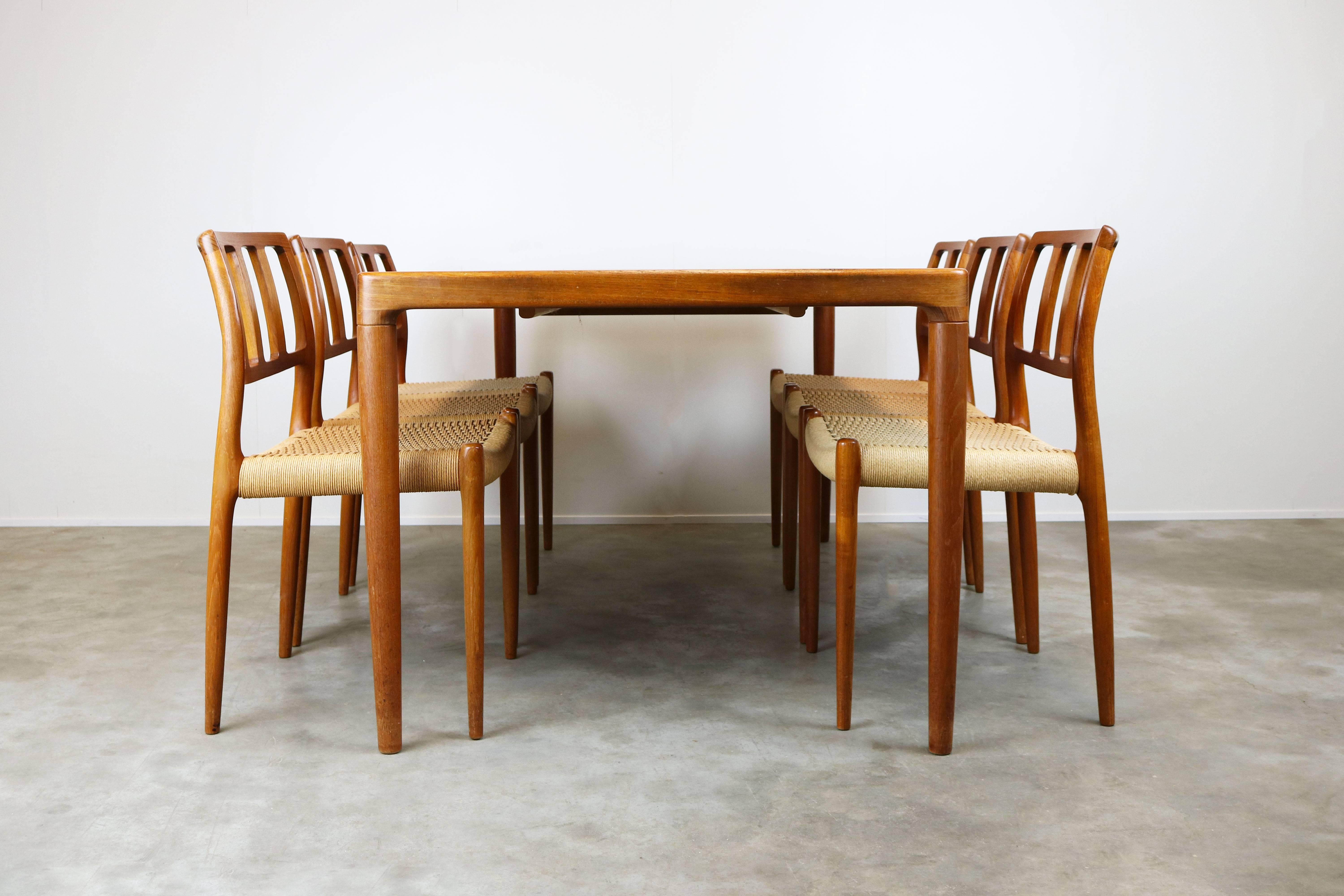 Danish Dining Room Set by Niels Otto Moller Model 83 Chairs 1960 Teak Papercord 5