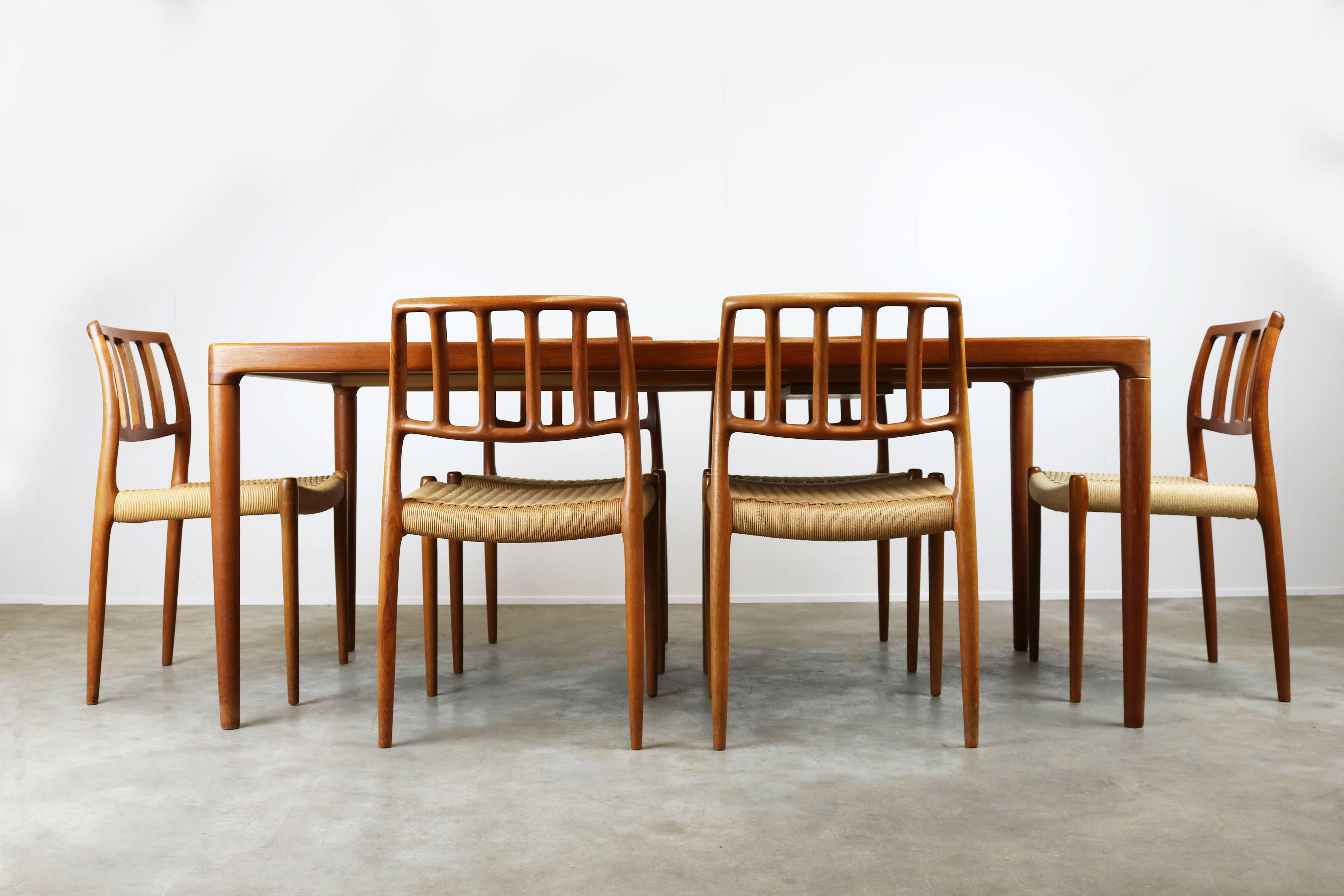 Mid-Century Modern Danish Dining Room Set by Niels Otto Moller Model 83 Chairs 1960 Teak Papercord
