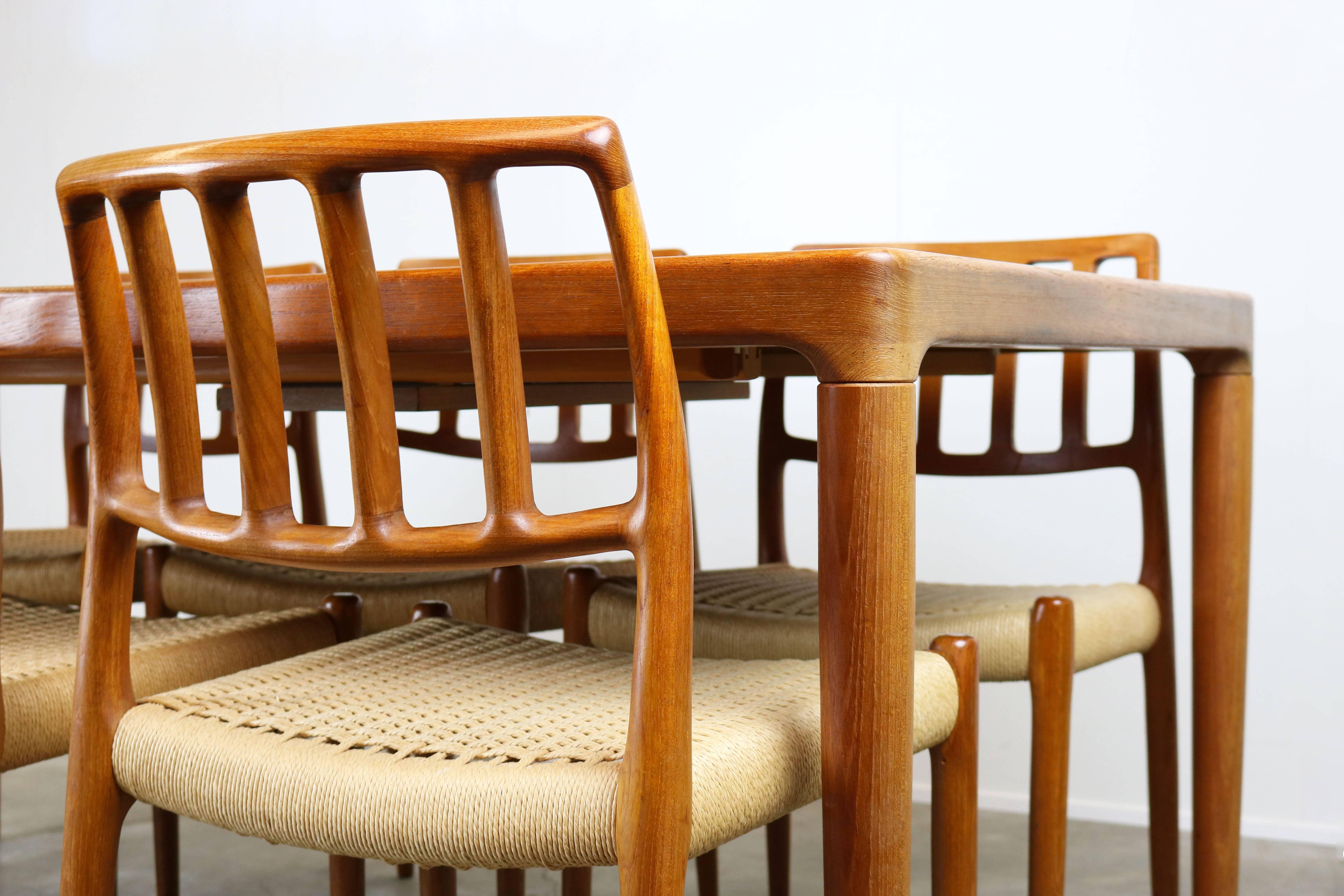 Mid-20th Century Danish Dining Room Set by Niels Otto Moller Model 83 Chairs 1960 Teak Papercord