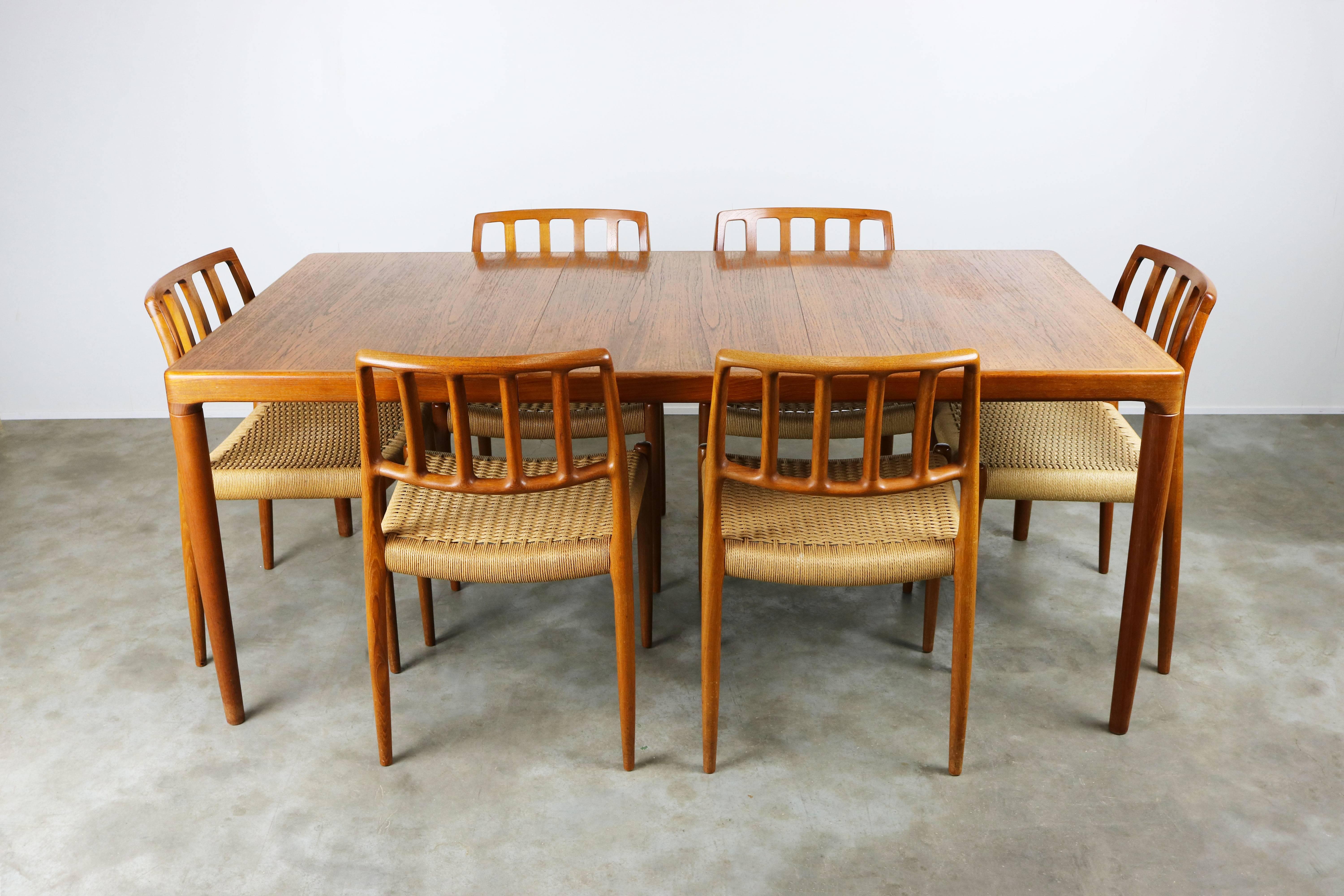 Danish Dining Room Set by Niels Otto Moller Model 83 Chairs 1960 Teak Papercord 1