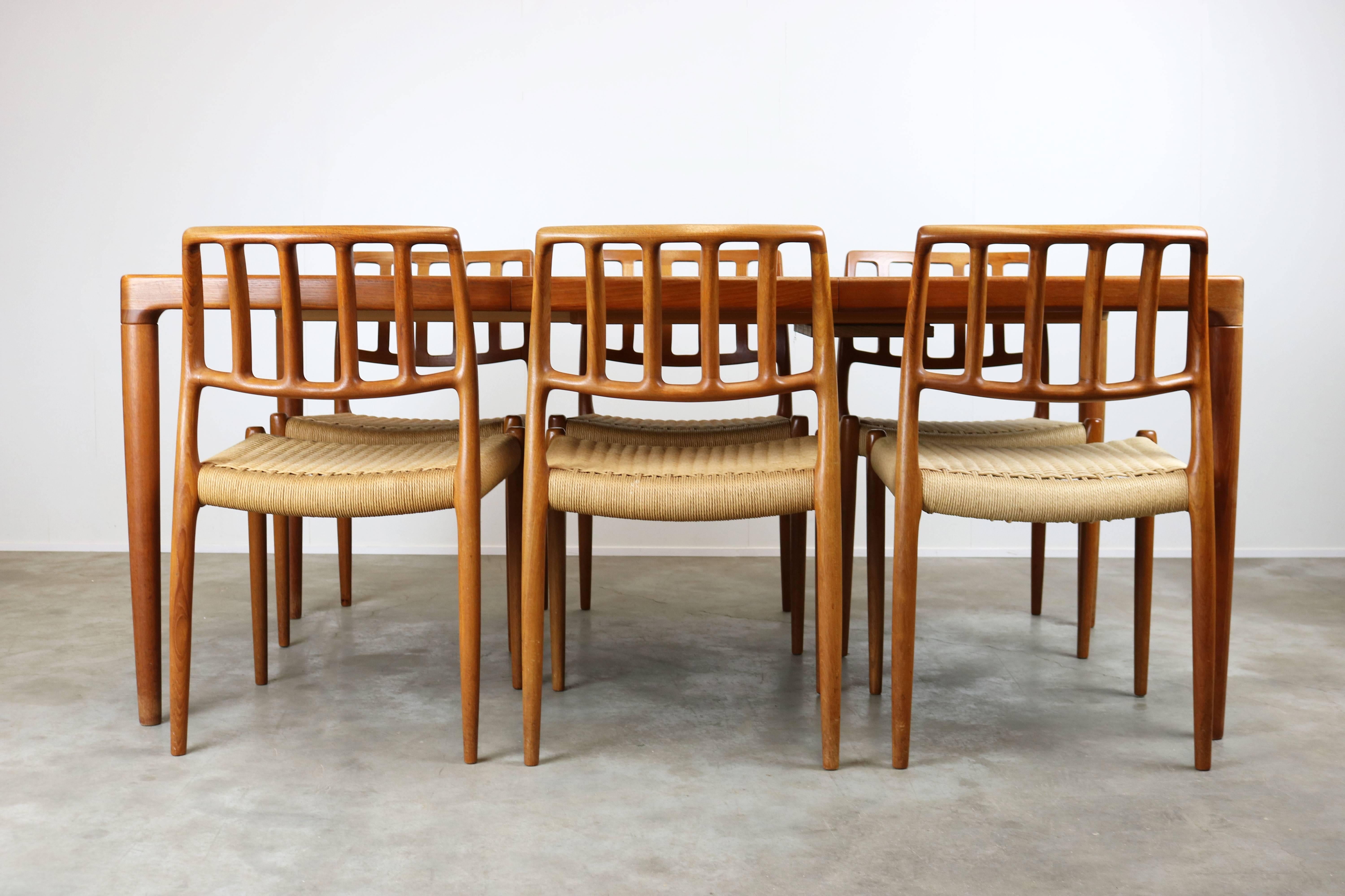 Danish Dining Room Set by Niels Otto Moller Model 83 Chairs 1960 Teak Papercord 2