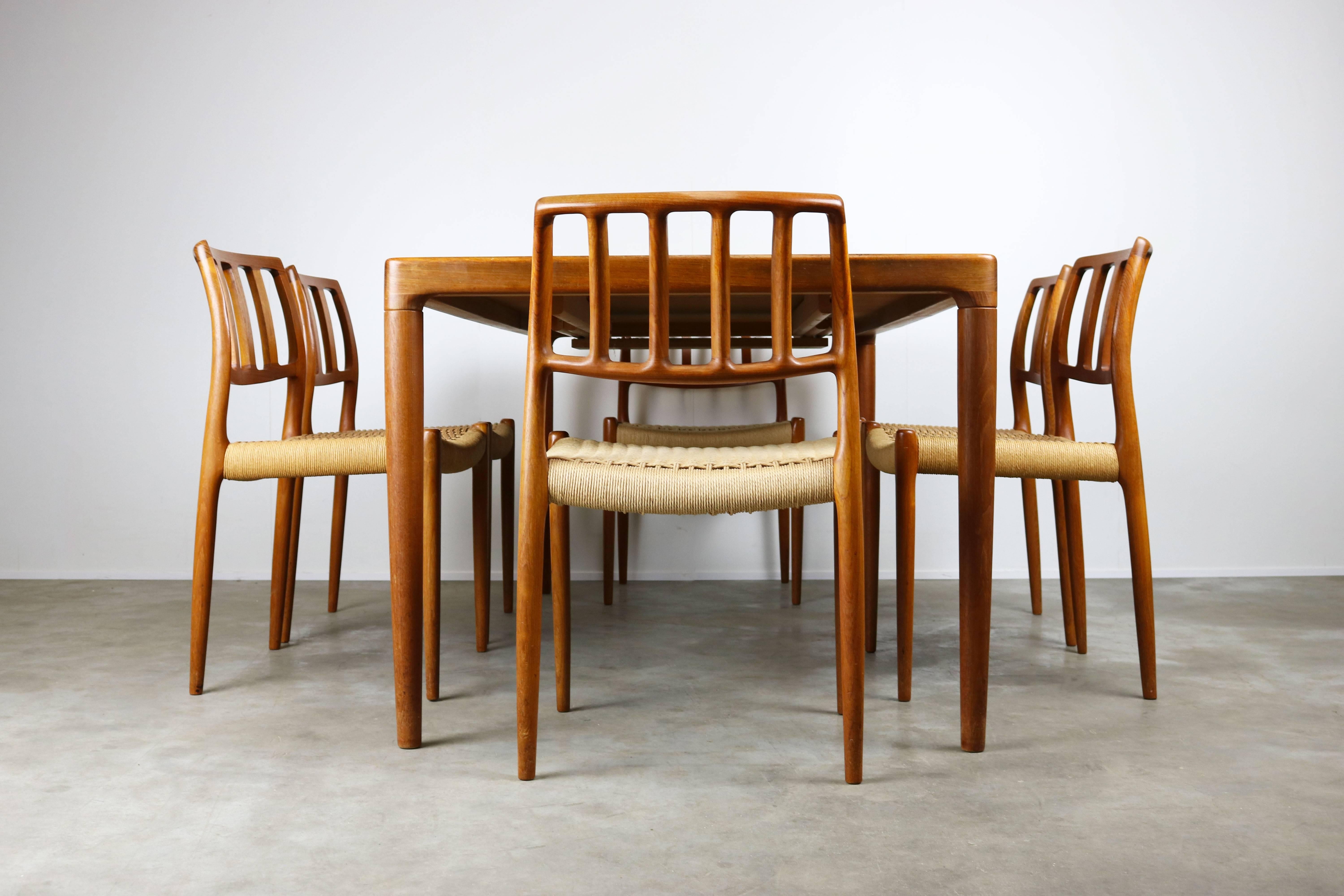 Danish Dining Room Set by Niels Otto Moller Model 83 Chairs 1960 Teak Papercord 4