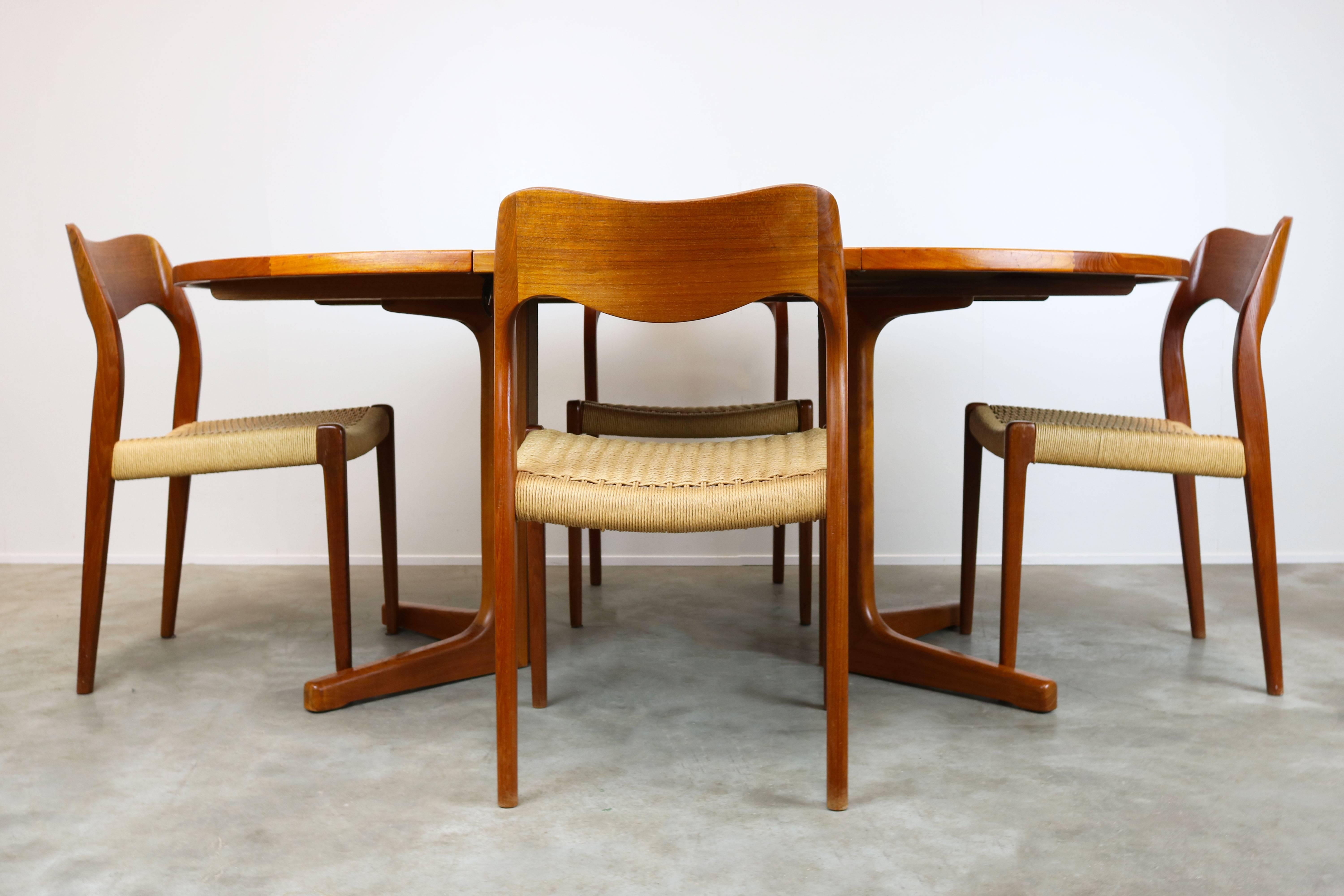 Danish Dining Room Set Model 71 Teak Papercord by Niels Otto Moller 1950 Brown 10