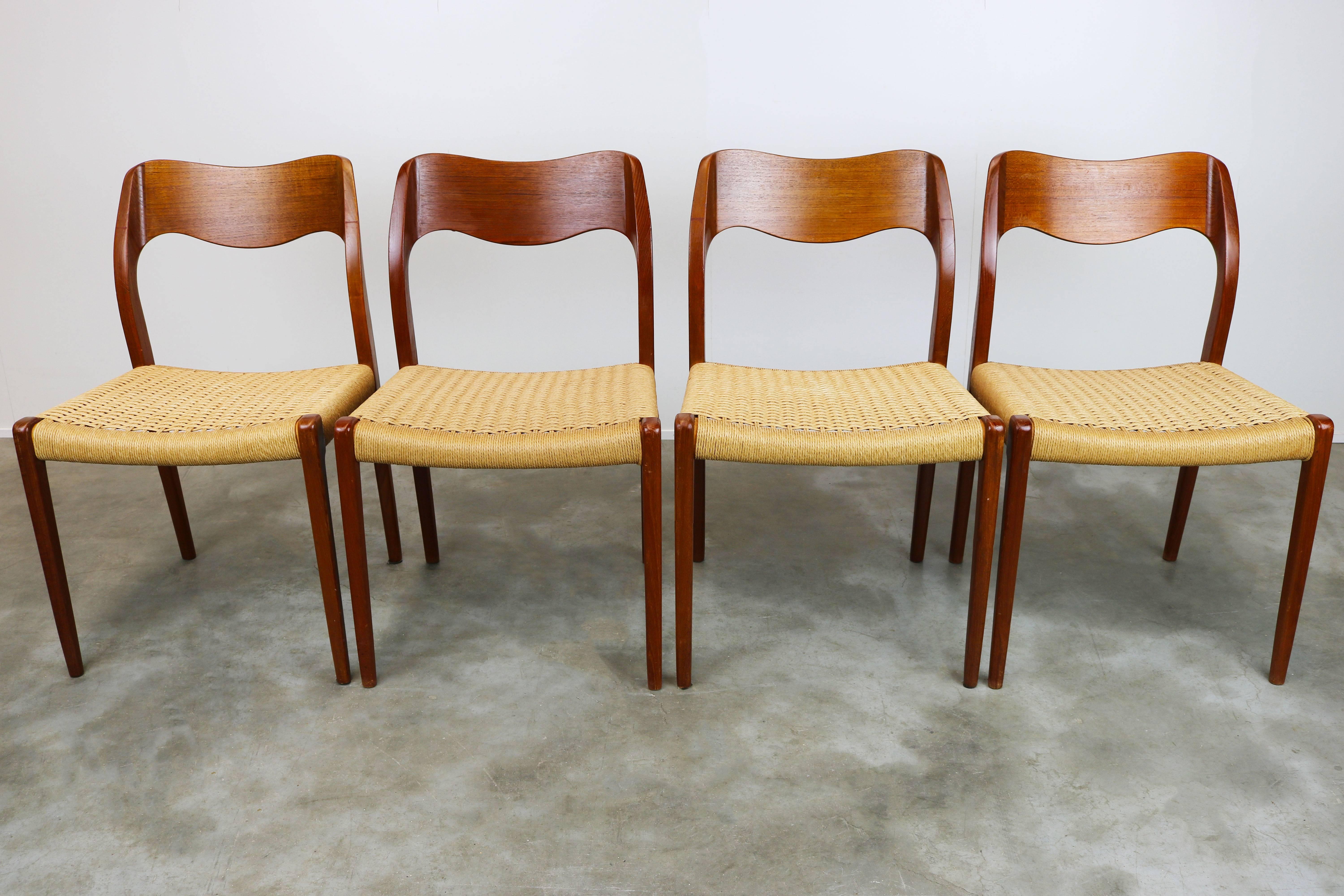 Danish Dining Room Set Model 71 Teak Papercord by Niels Otto Moller 1950 Brown 13