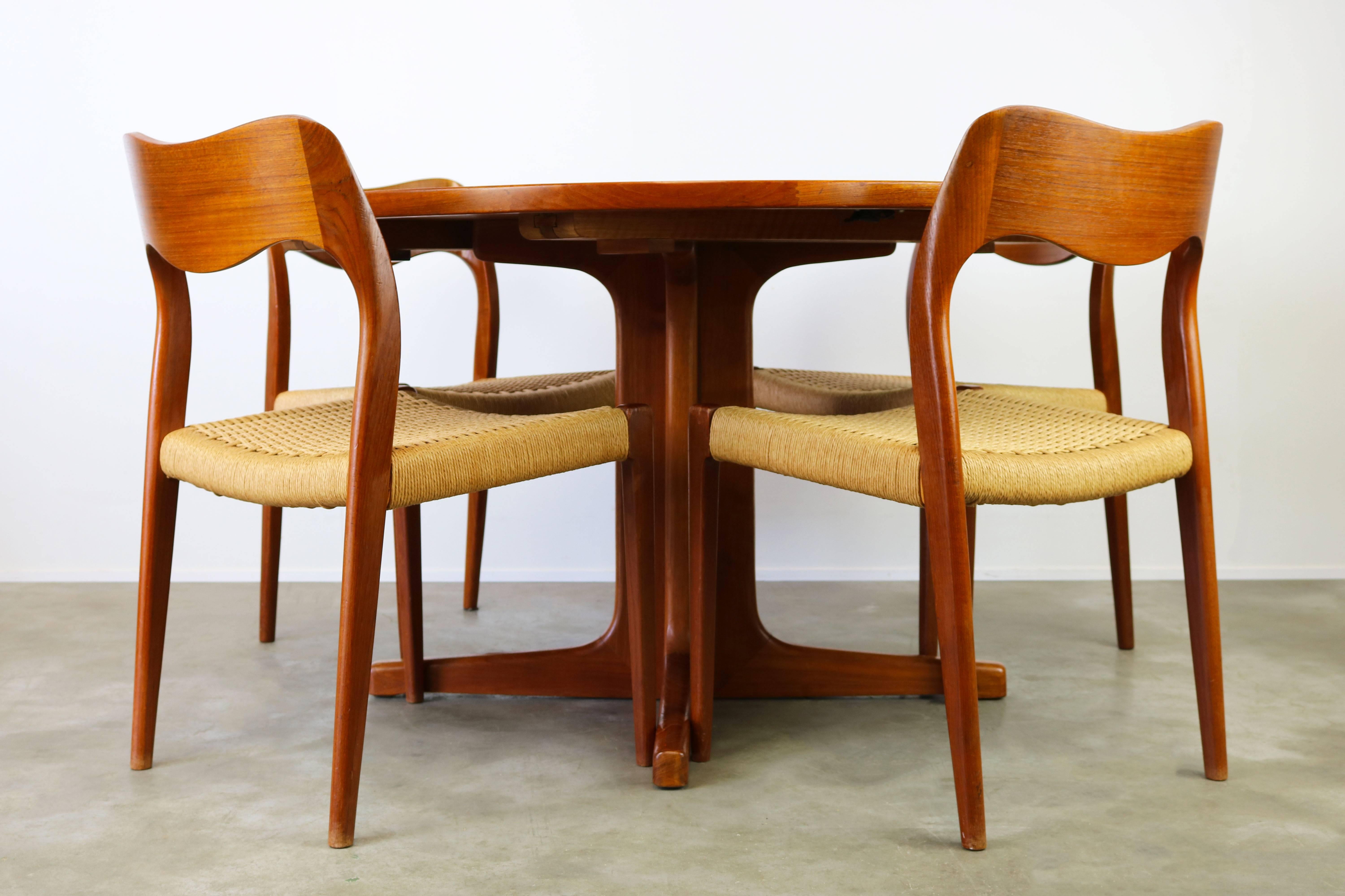 Danish Dining Room Set Model 71 Teak Papercord by Niels Otto Moller 1950 Brown 3