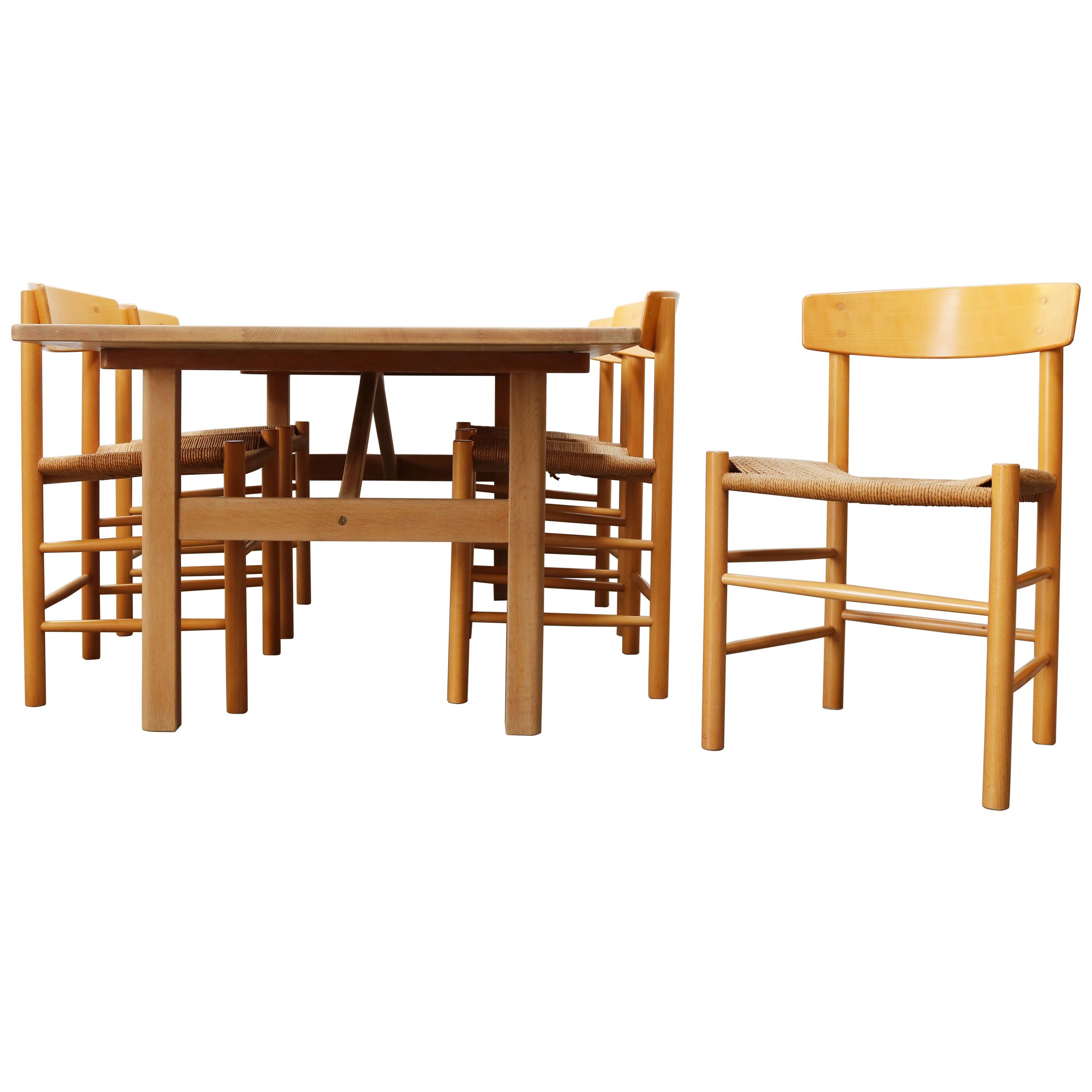 Danish Dining Set by Borge Mogensen for Fredericia 6284 Table J39 People Chairs