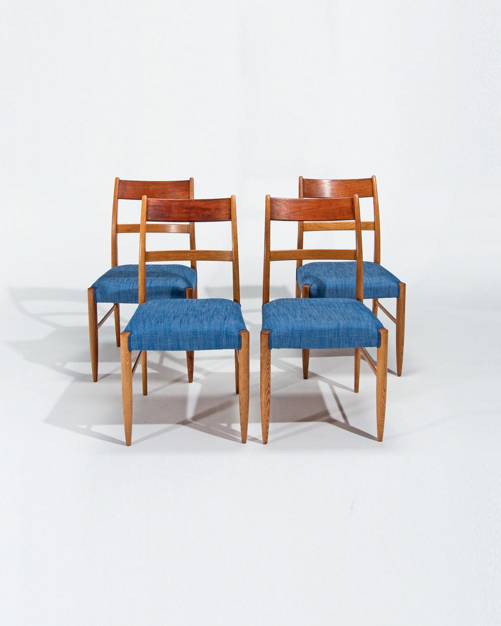 This beautiful Danish dining set from the 1950s exemplifies mid-century modern design, featuring a teak and oak dining table accompanied by four elegant chairs. The combination of teak and oak wood creates a stunning contrast, with the warm tones of