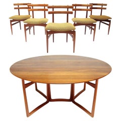 Danish Dining Table & Five Chairs Set In Teak By Peter Hvidt & Poul Hundevad