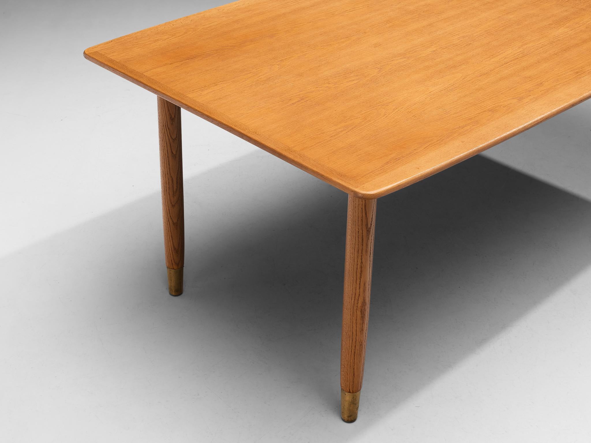 Mid-20th Century Danish Dining Table in Oak with Brass Feet