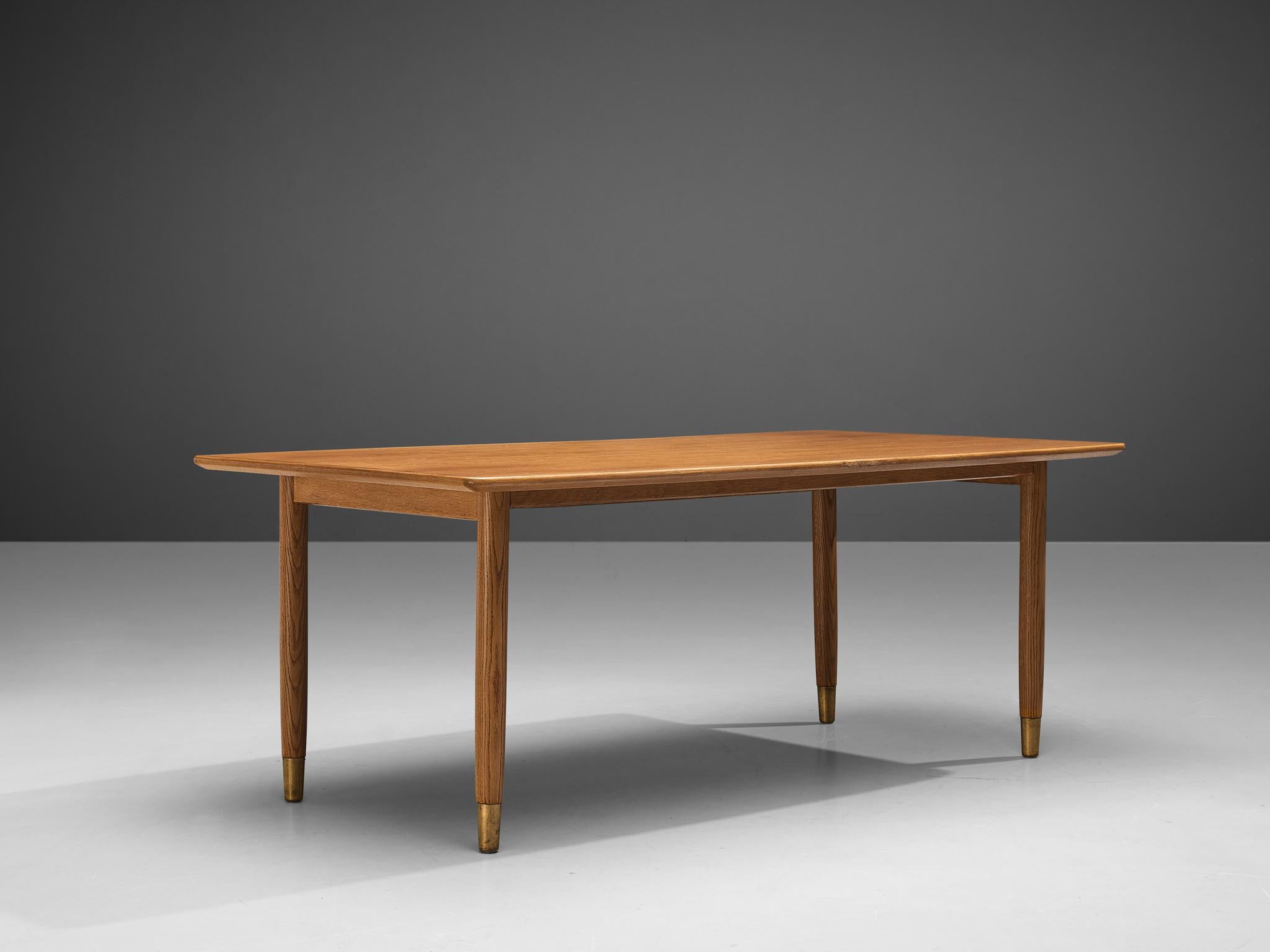 Danish Dining Table in Oak with Brass Feet  For Sale 3