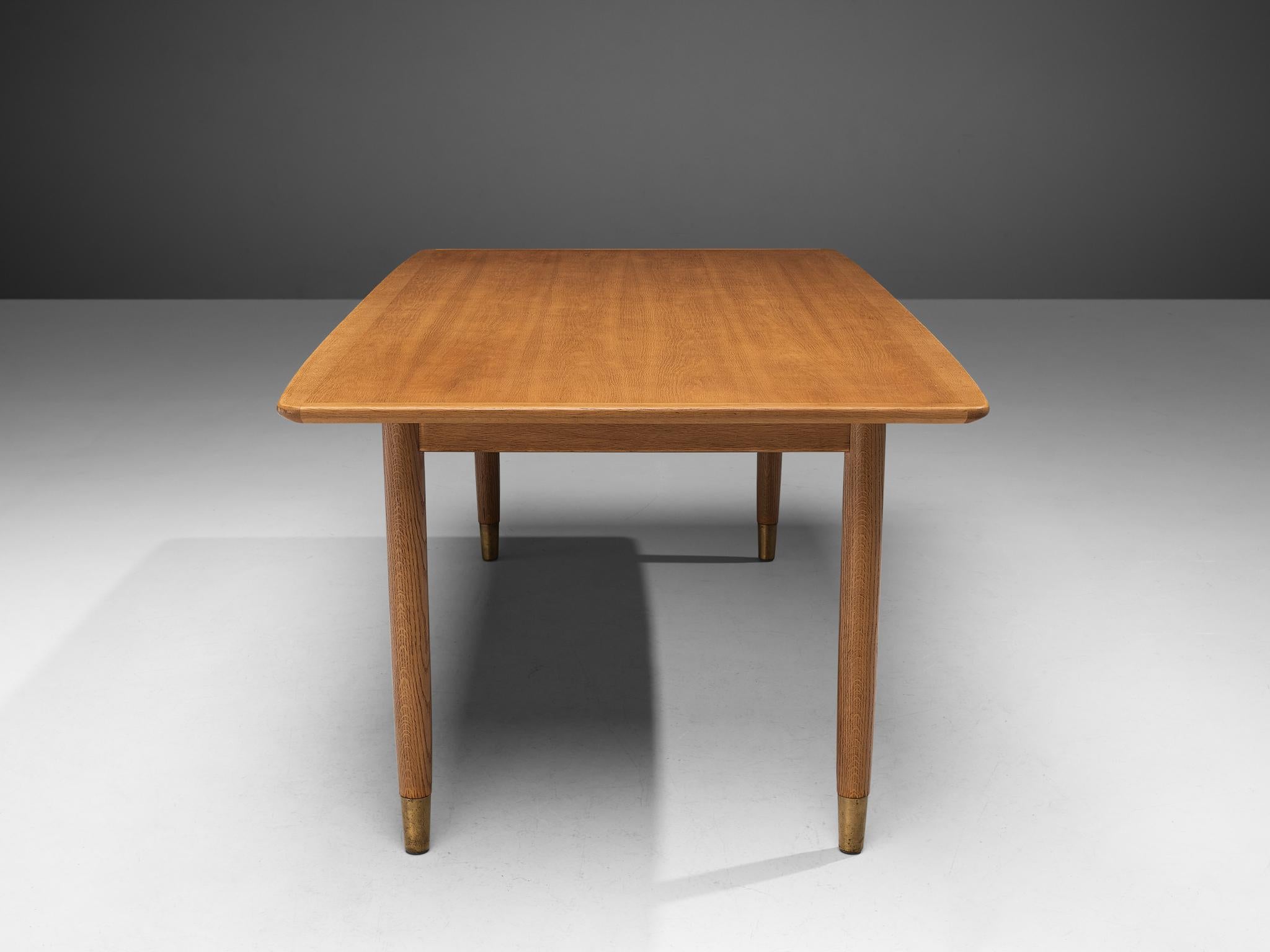 Danish Dining Table in Oak with Brass Feet  For Sale 4