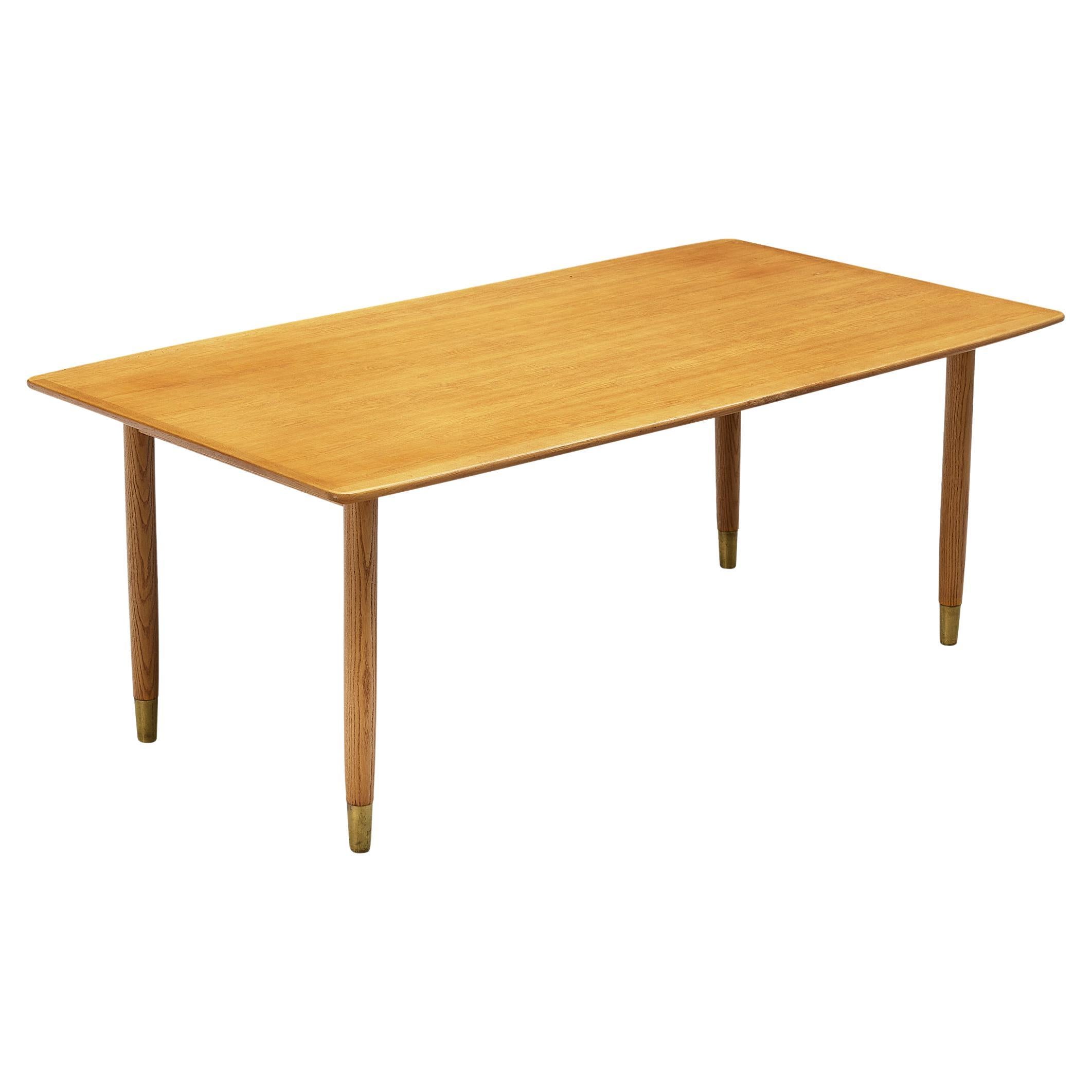 Antique Oak Refectory Library Dining Table with 2 Drawers in Skirt from