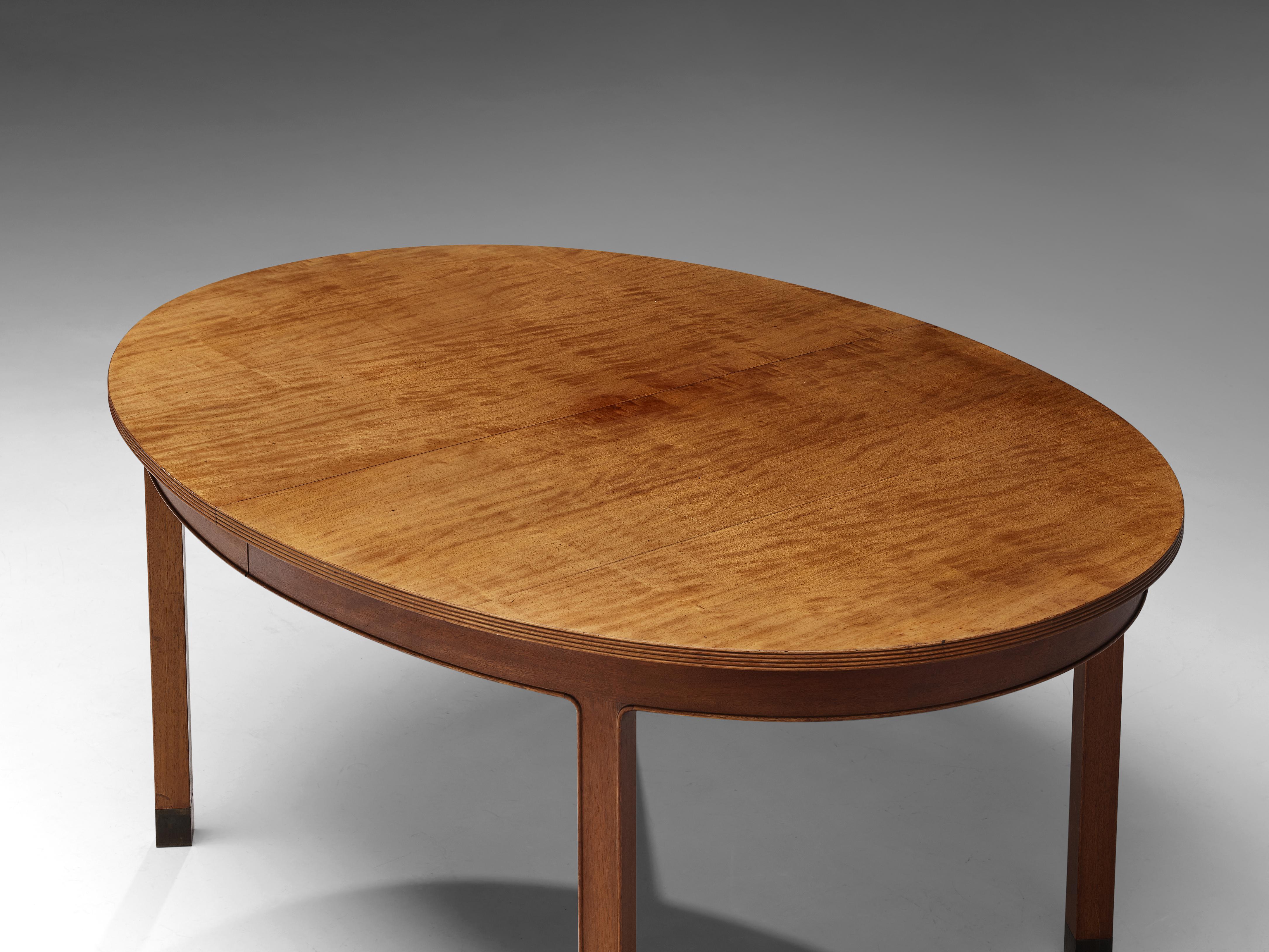 Danish Dining Table in Walnut and Mahogany with Brass Feet 1