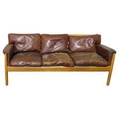 Danish Distressed Leather Sofa