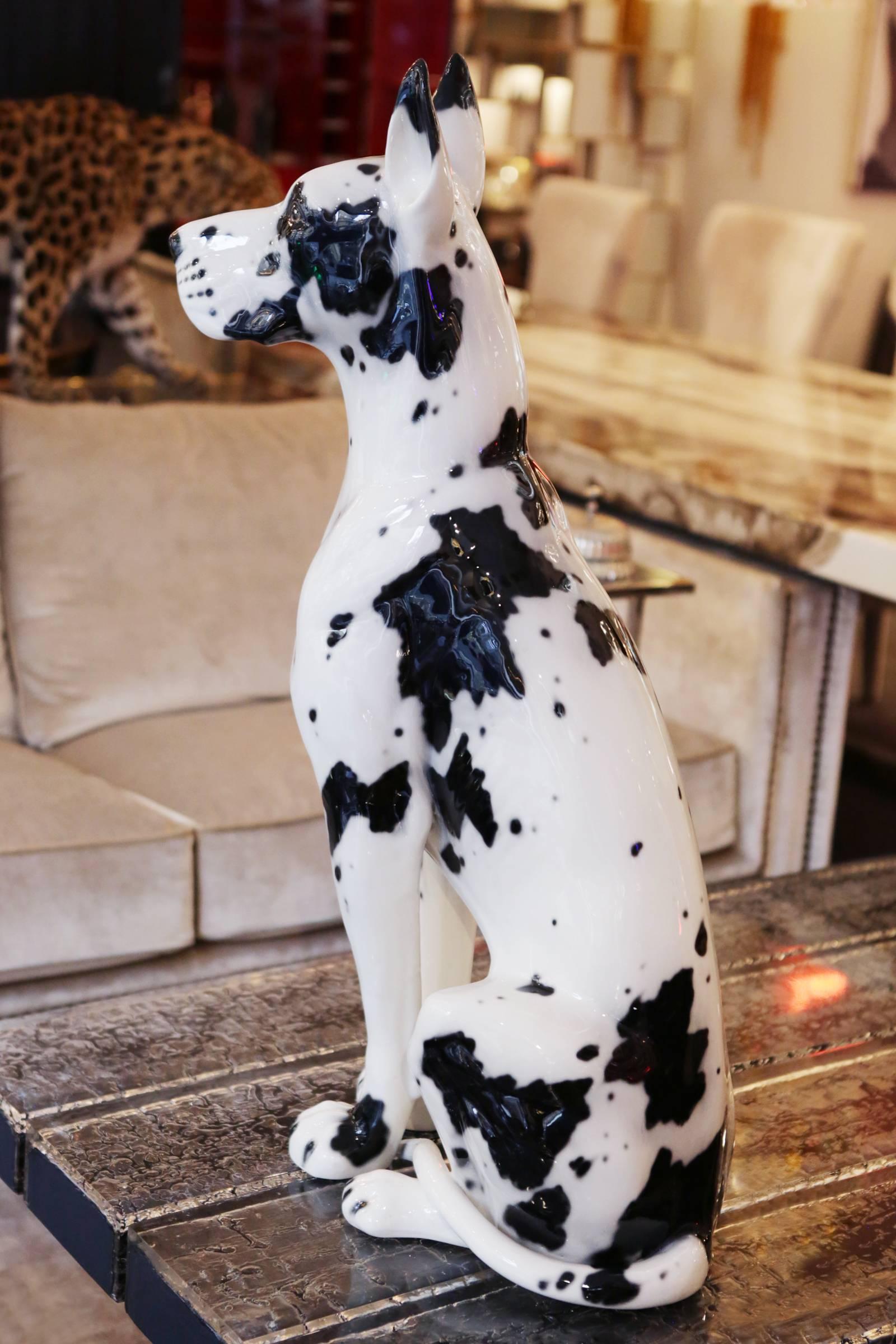 Contemporary Danish Dog Sculpture in Hand-Painted Ceramic