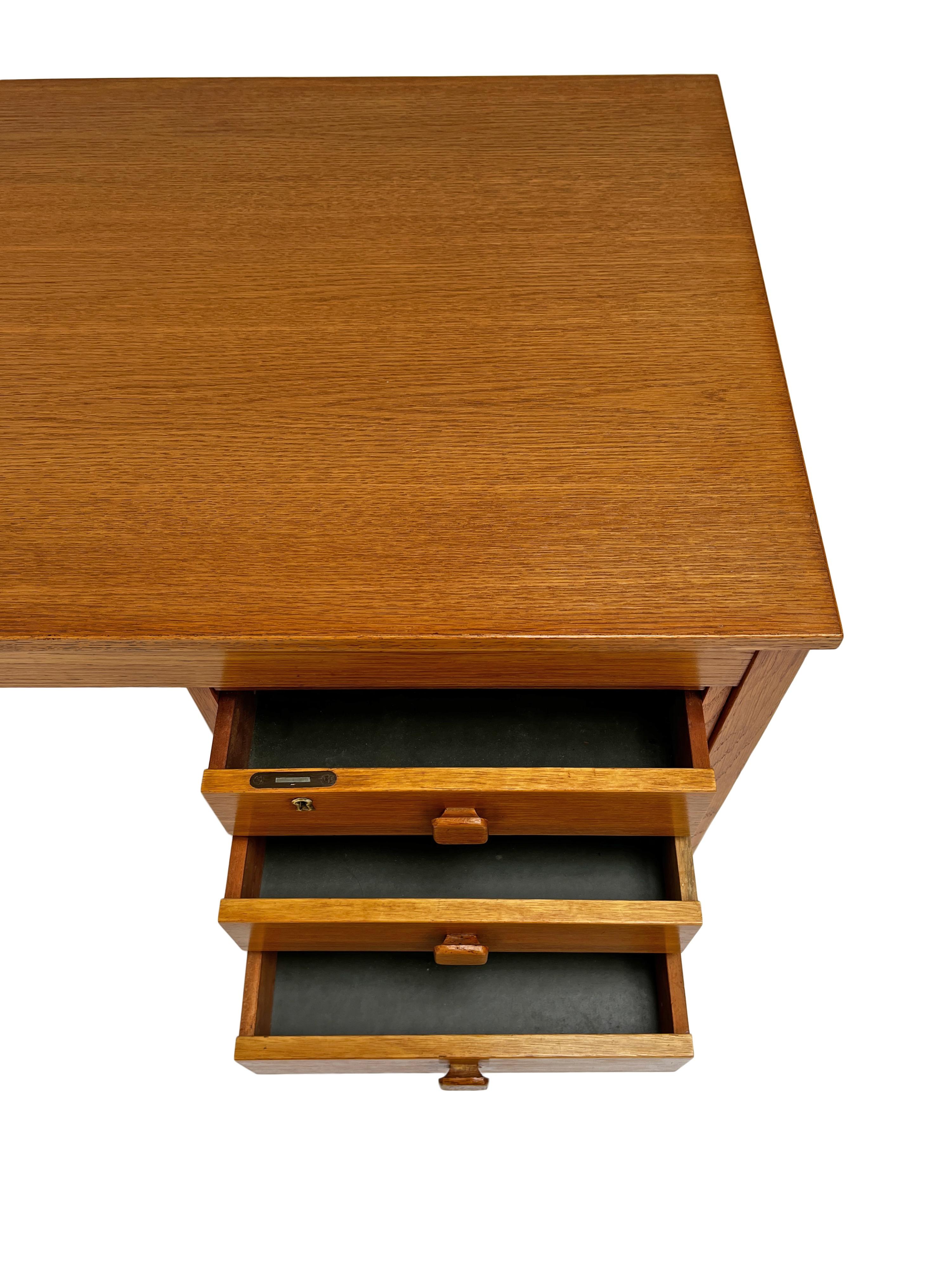 Mid-20th Century Danish Domino Møbler Oak Double Pedestal Writing Desk Mid Century 1960s For Sale