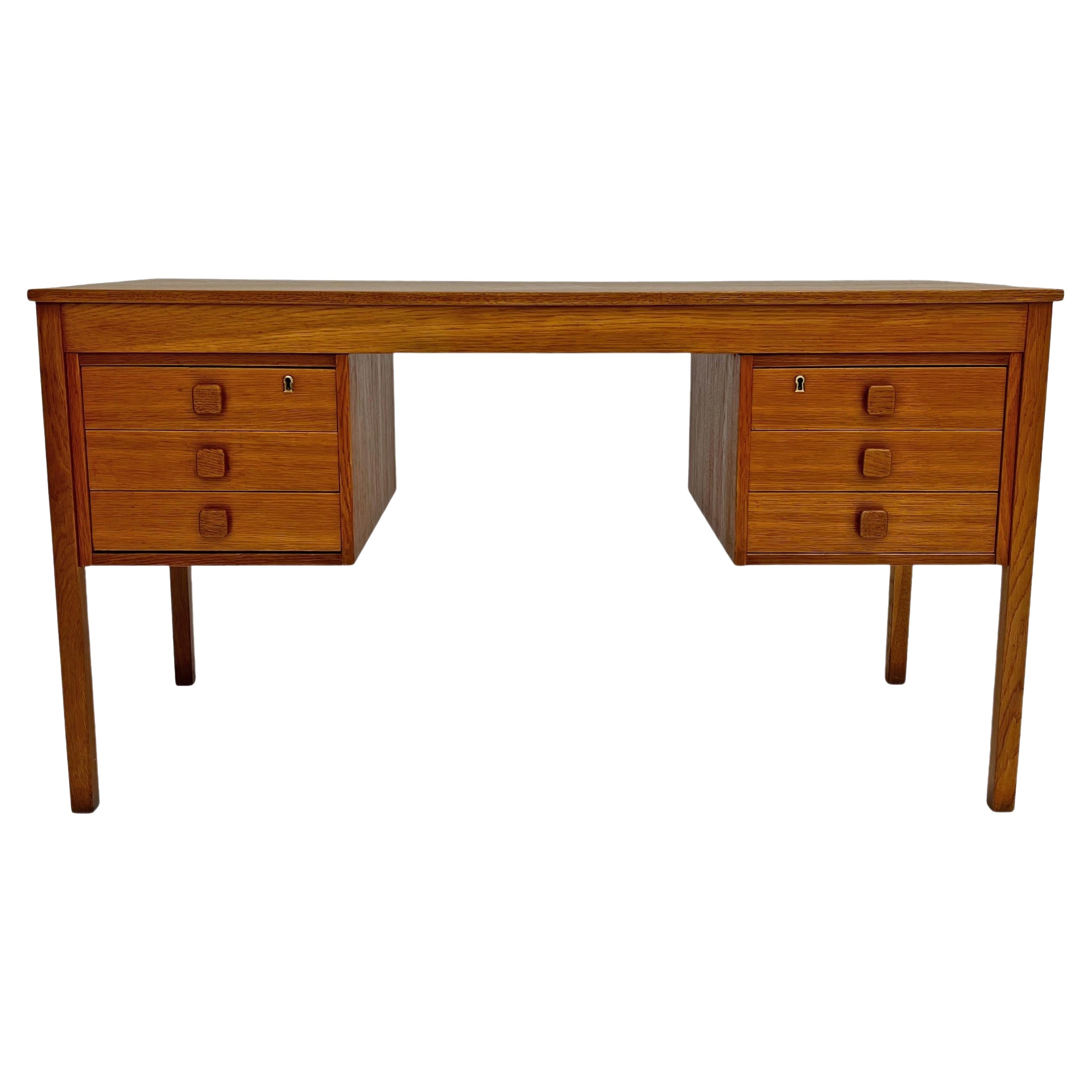 Danish Domino Møbler Oak Double Pedestal Writing Desk Mid Century 1960s