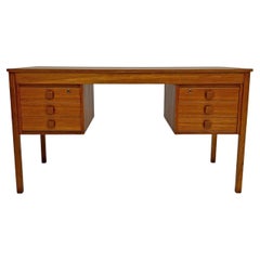 Used Danish Domino Møbler Oak Double Pedestal Writing Desk Mid Century 1960s
