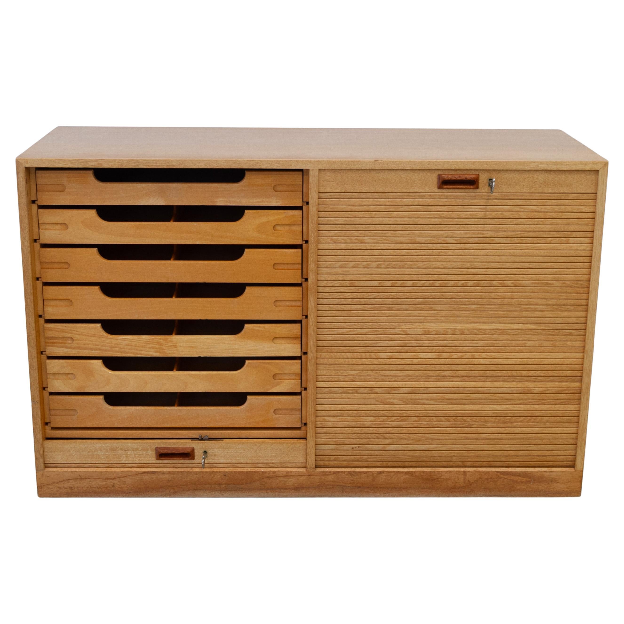 Danish Double Tambour Cabinet in Oak and Teak by Næstved Møbelfabrik, 1960. For Sale