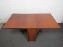 Danish Drop Leaf Table with Four Folding Chairs