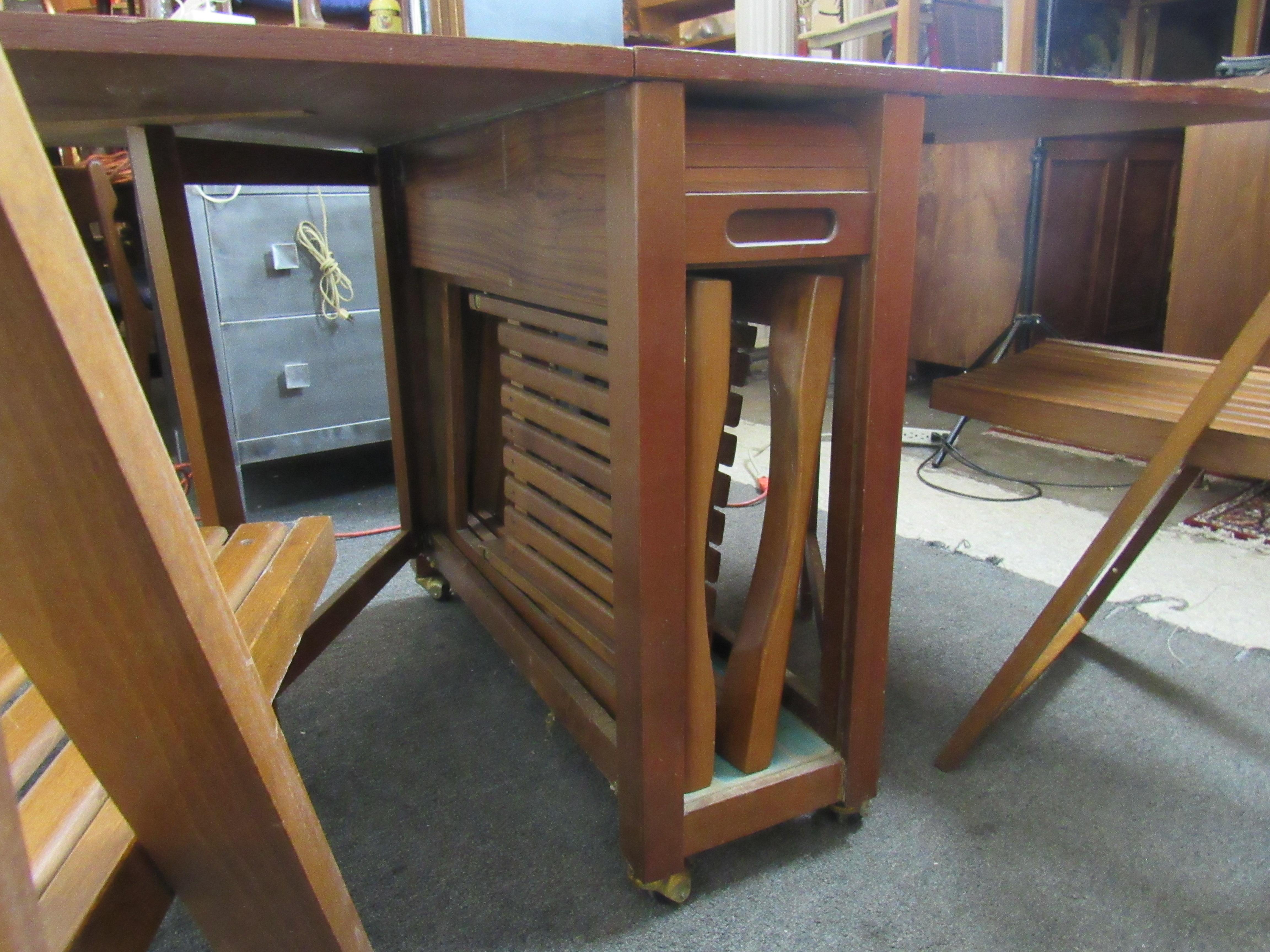 danish modern drop leaf table with folding chairs