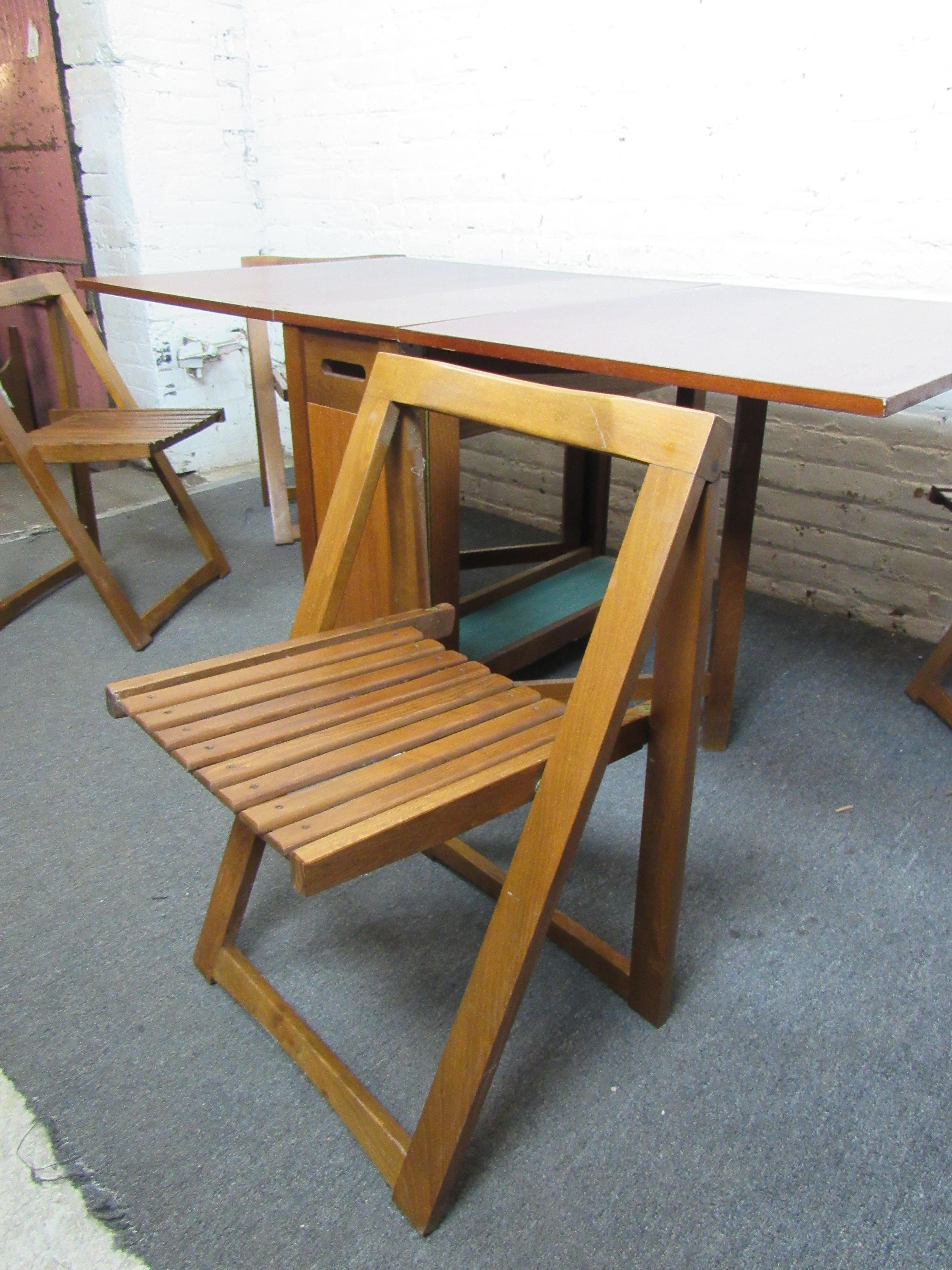 Mid-Century Modern Danish Drop Leaf Table with Four Folding Chairs