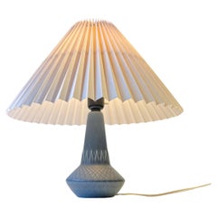 Vintage Danish Dusty Blue Ceramic Table Lamp w. Geometric Decor by Einar Johansen