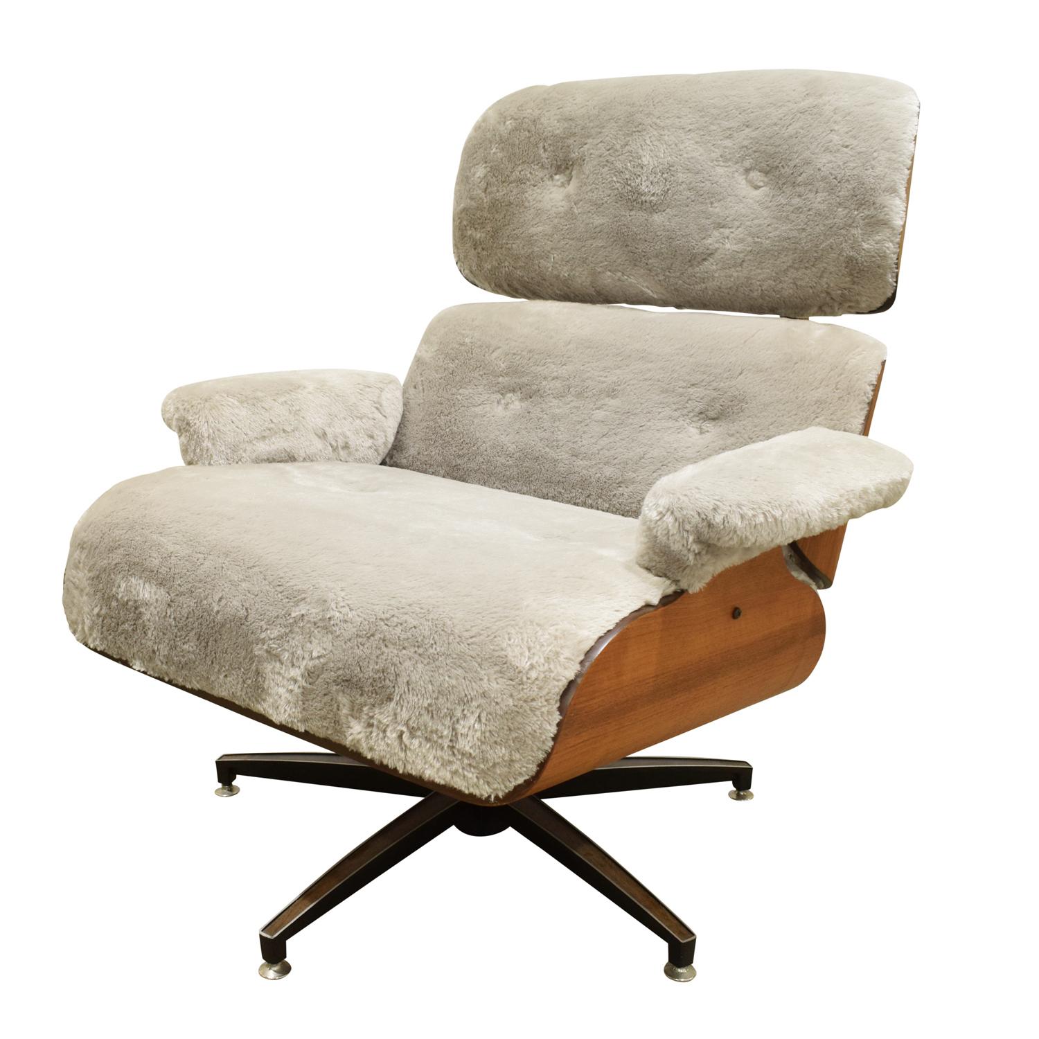 Hand-Crafted Danish Eames Style Chair and Ottoman, 1970s