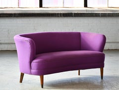 Danish Early 1950s Banana Form Curved Sofa or Loveseat