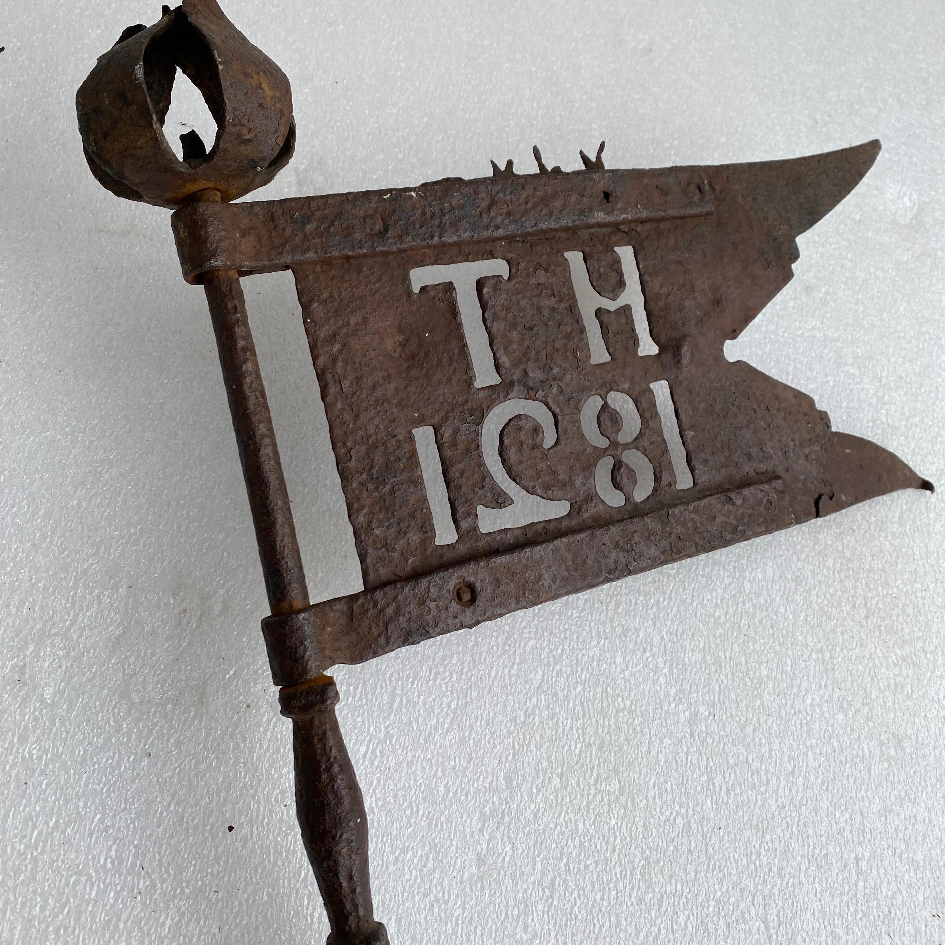 Danish Early 19th Century Iron Weather-Vane With Rose Finial, Dated 1821 7