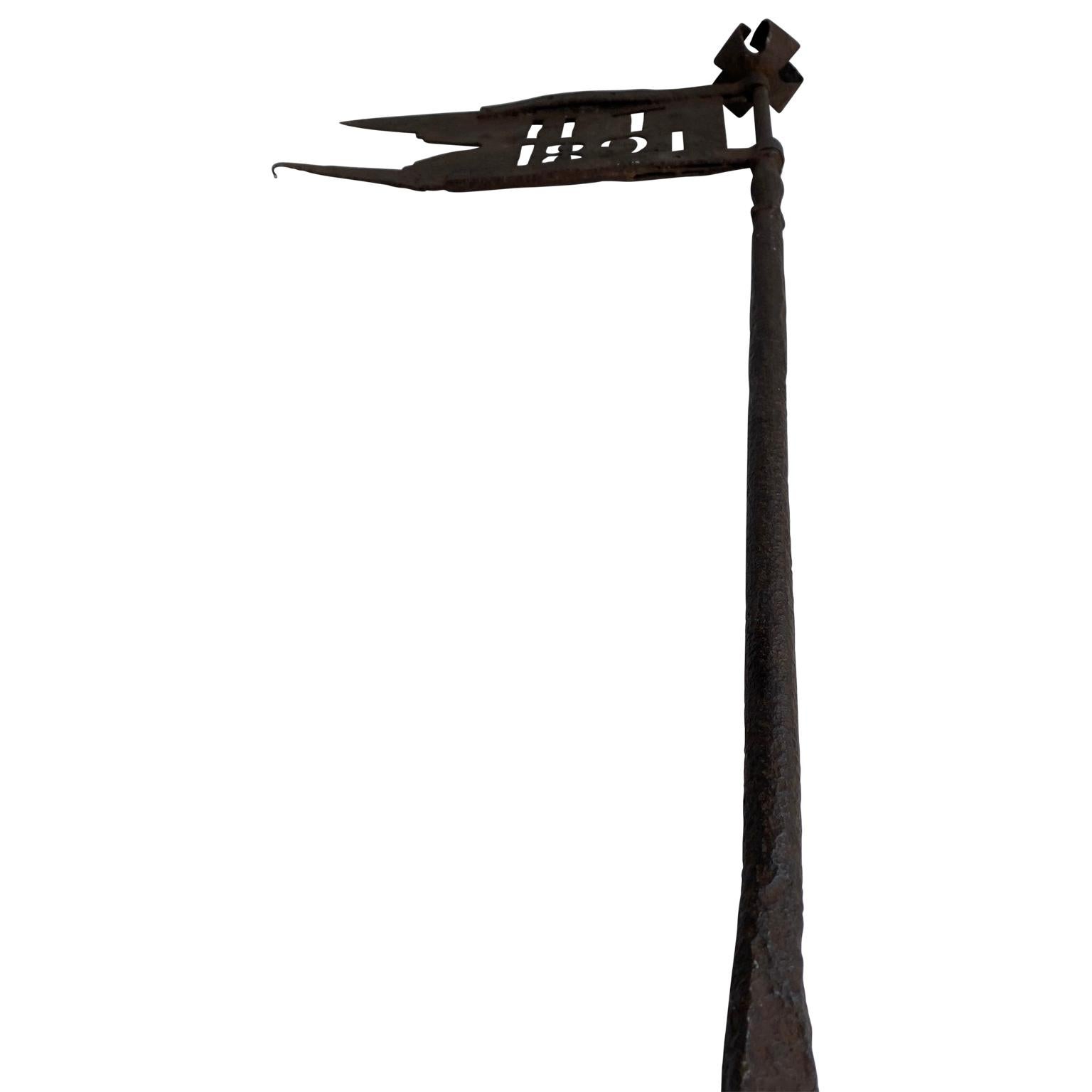 Hammered Danish Early 19th Century Iron Weather-Vane With Rose Finial, Dated 1821