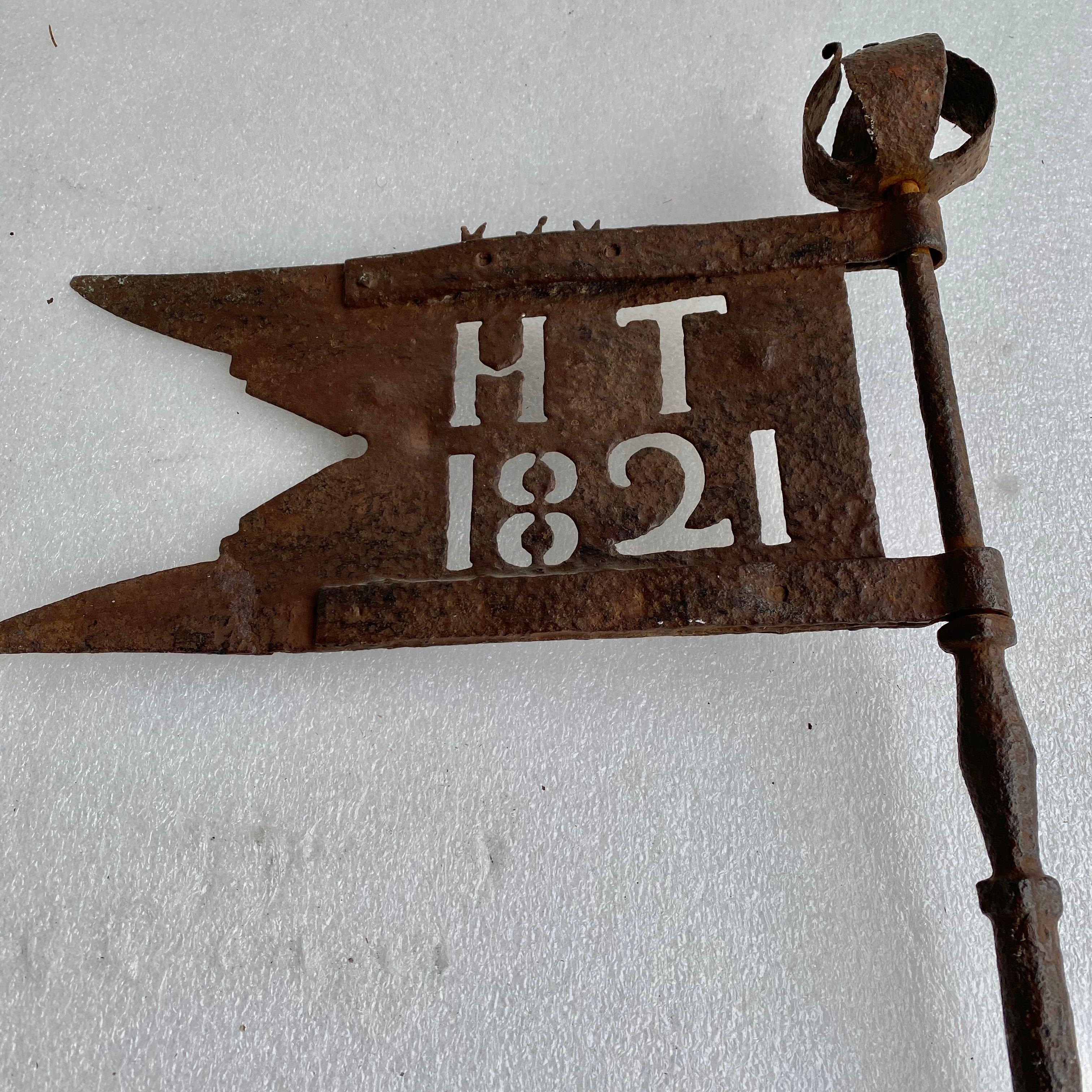Danish Early 19th Century Iron Weather-Vane With Rose Finial, Dated 1821 2