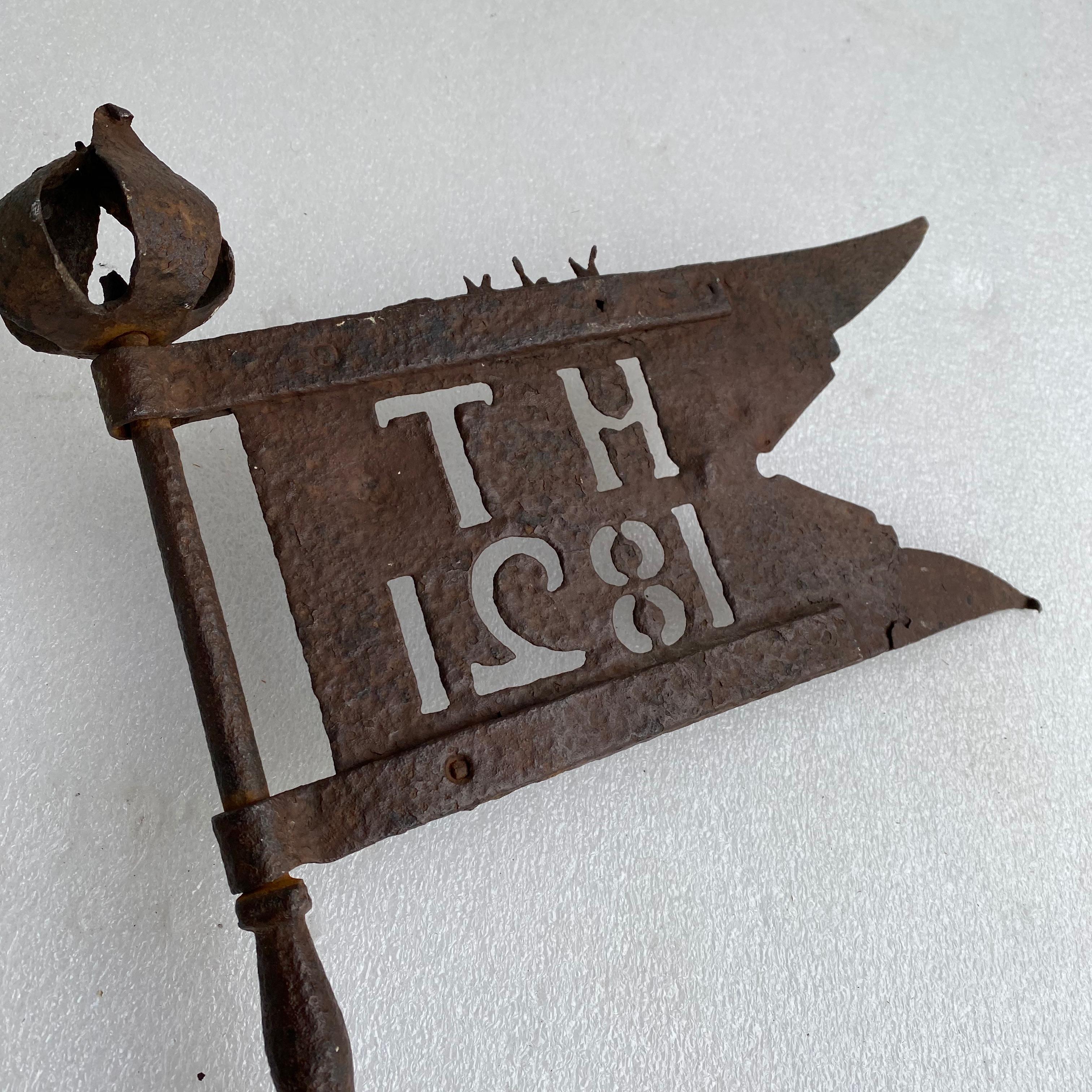 Danish Early 19th Century Iron Weather-Vane With Rose Finial, Dated 1821 4