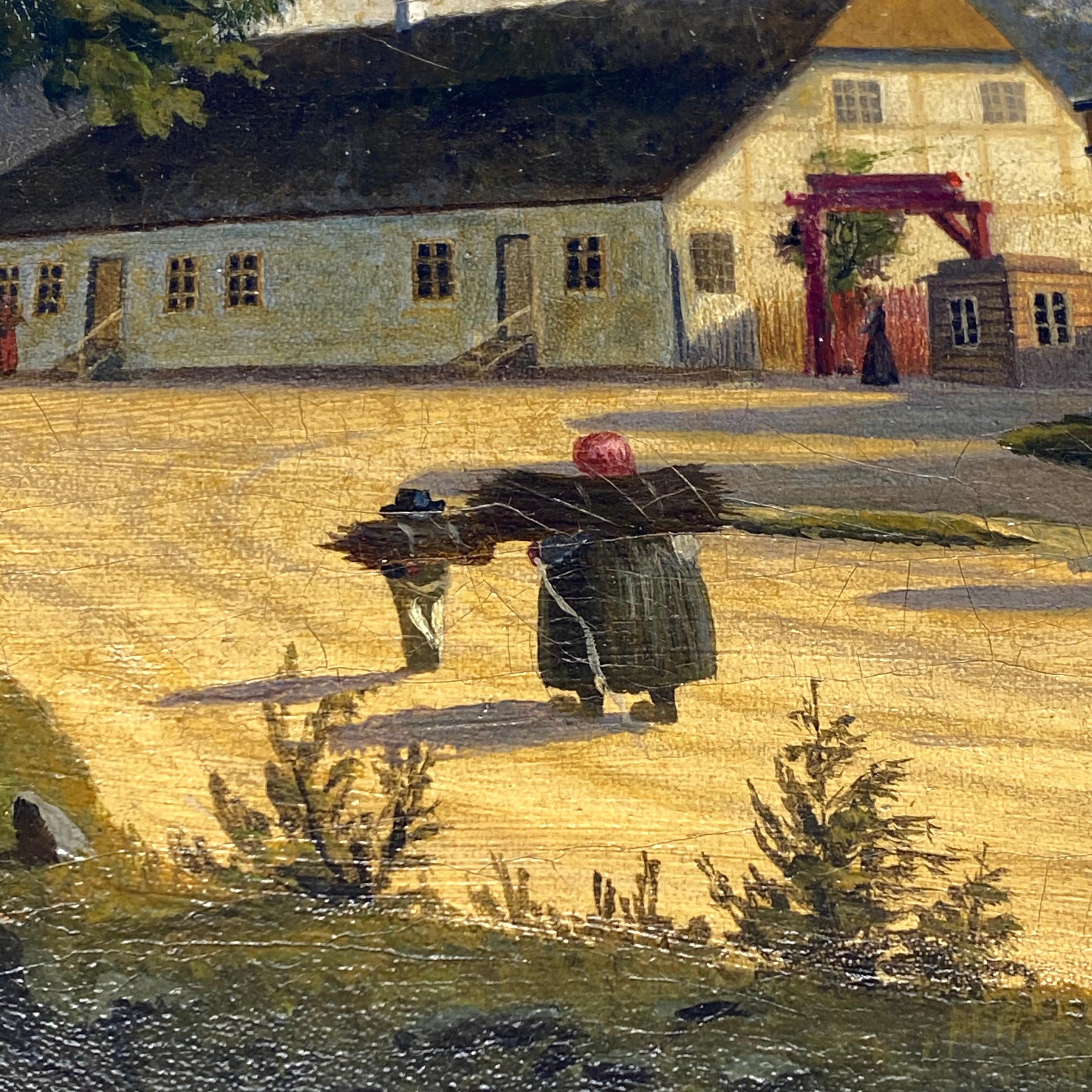 Peinture à l'huile danoise du début du 19ème siècle représentant une maison de ferme en vente 2