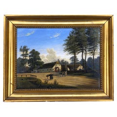 Danish Early 19th Century Oil Painting Of A Farm House