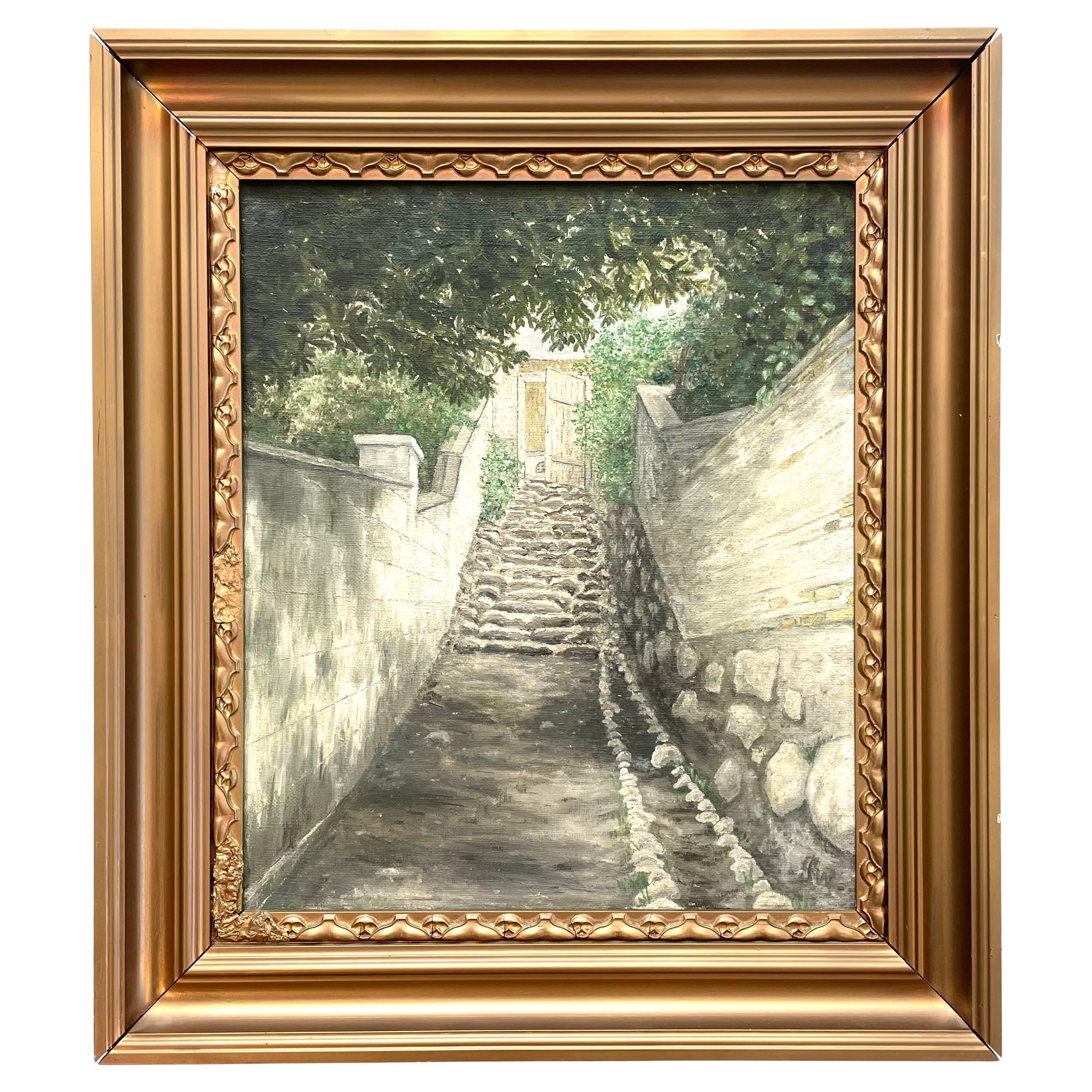 Dipinto a olio antico danese dei primi del Novecento con motivo di Holbæk 1922