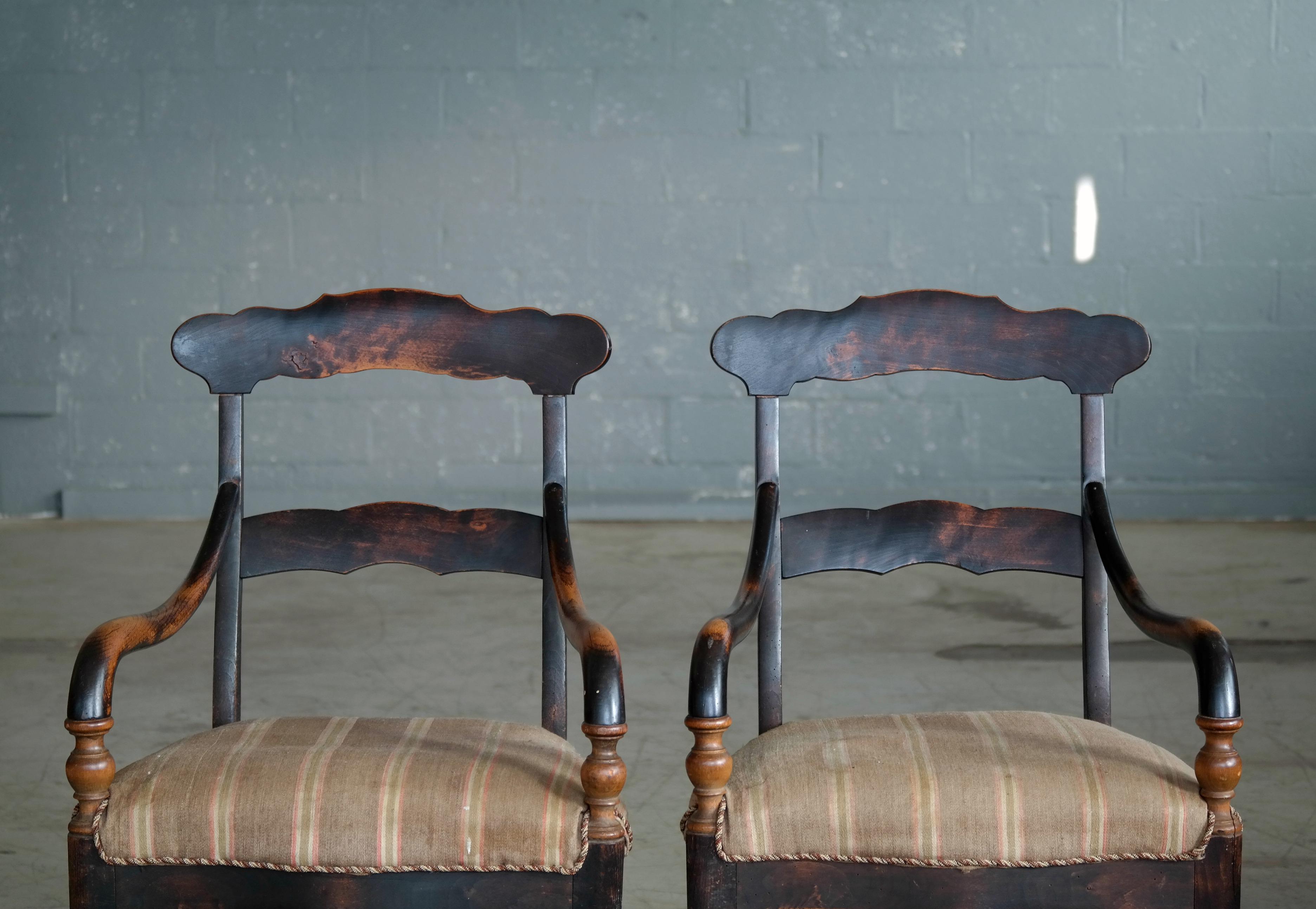Danish Early 20th Century Country Style Armchairs in Stained Oak In Fair Condition In Bridgeport, CT