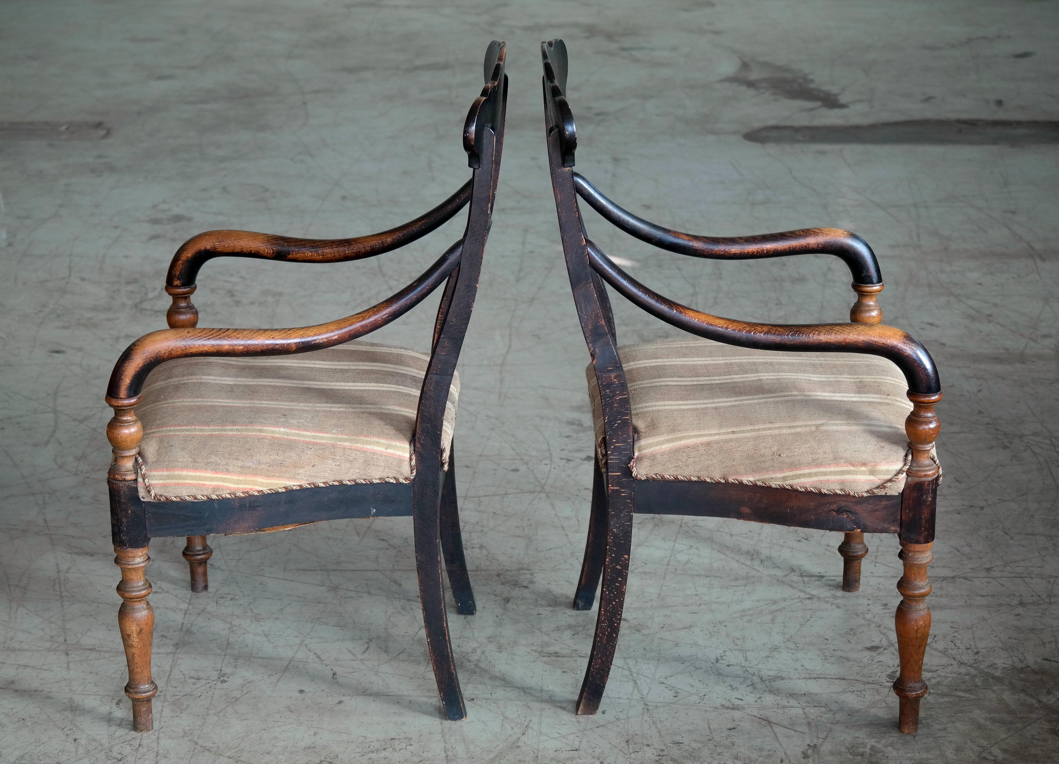 Danish Early 20th Century Country Style Armchairs in Stained Oak 2