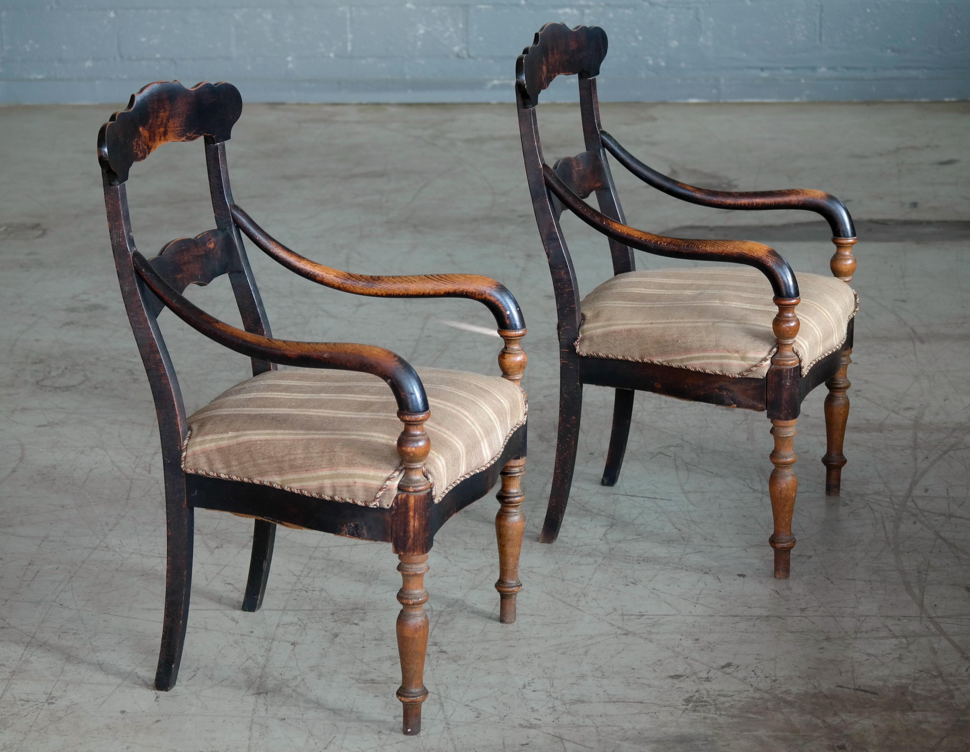 Danish Early 20th Century Country Style Armchairs in Stained Oak 5