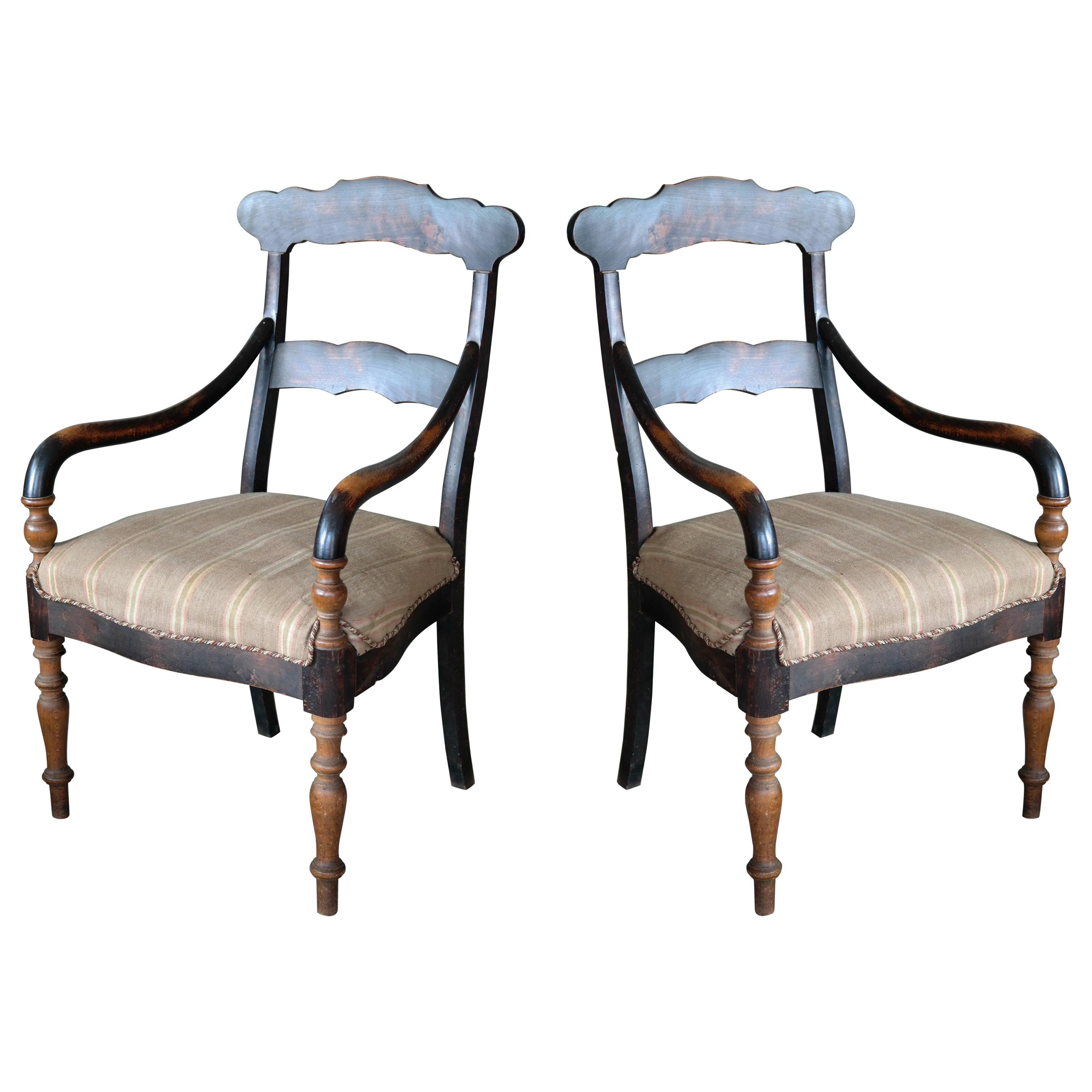 Danish Early 20th Century Country Style Armchairs in Stained Oak
