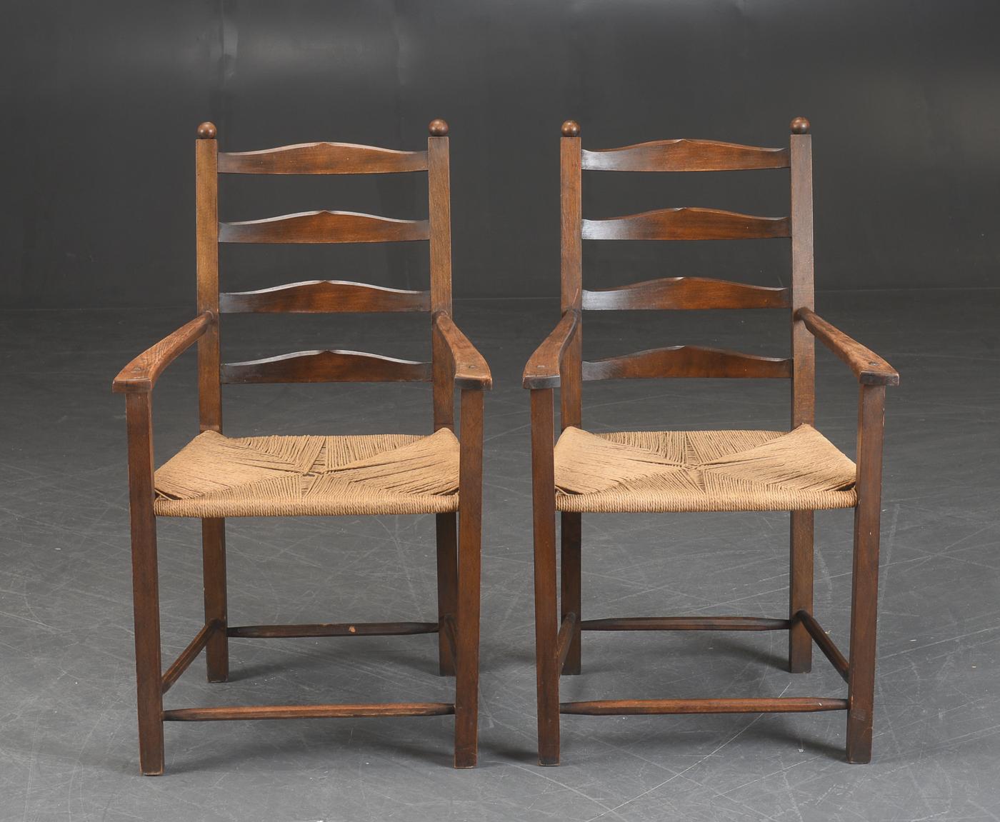 Danish Early 20th Century Country Style Beech Armchairs with Rush Seat In Good Condition In Bridgeport, CT