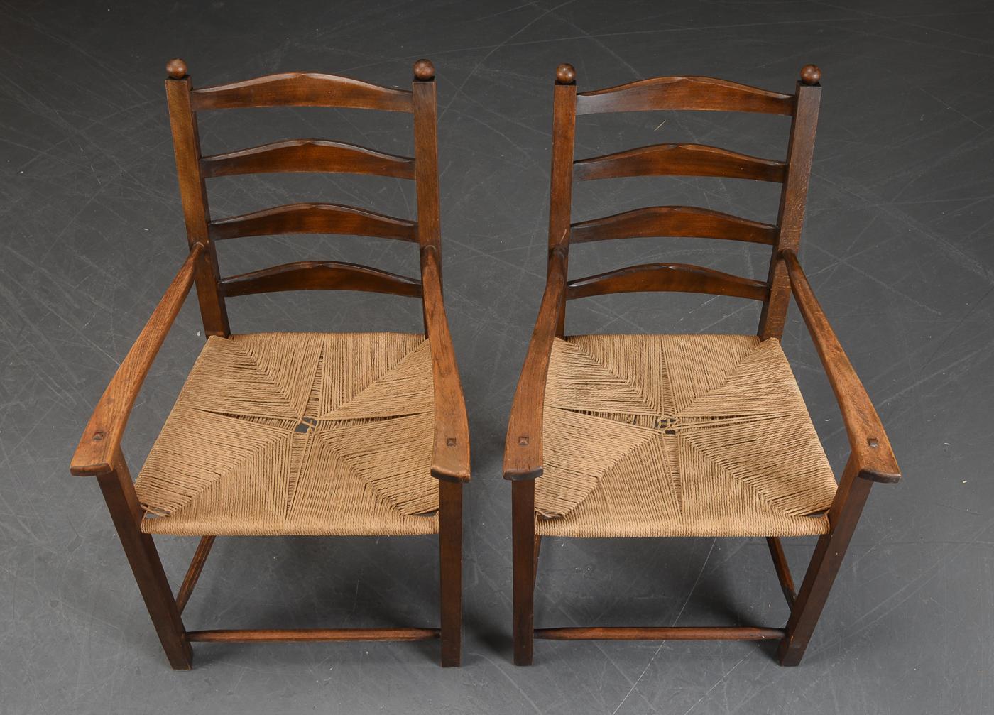 Danish Early 20th Century Country Style Beech Armchairs with Rush Seat 1