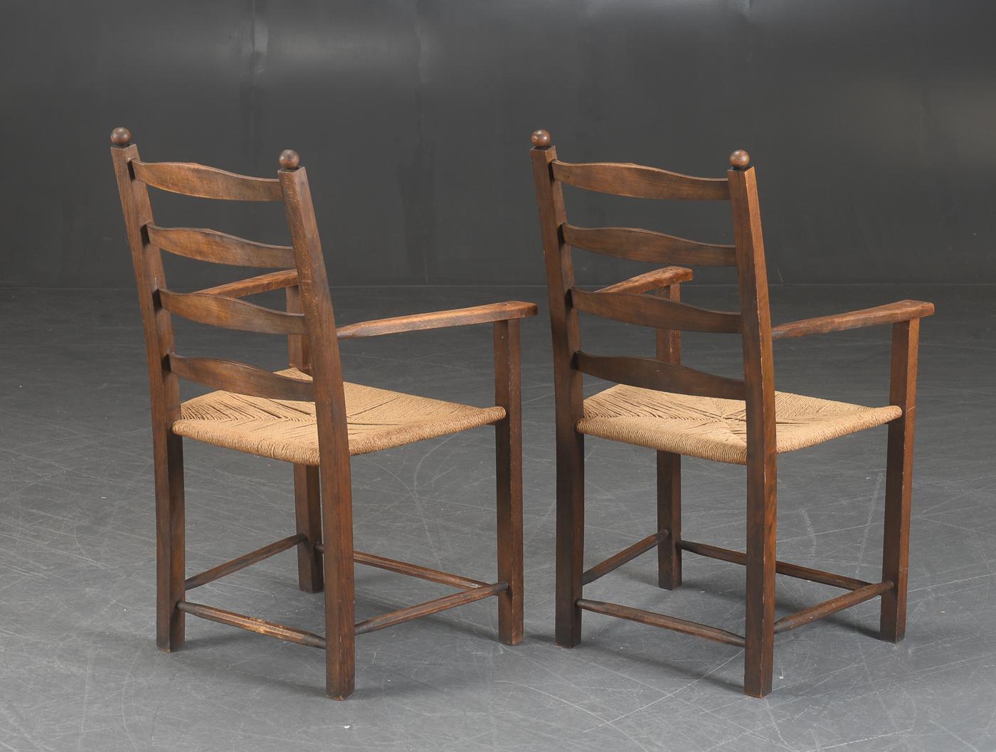 Danish Early 20th Century Country Style Beech Armchairs with Rush Seat 2