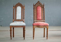 Danish Early 20th Century Neo-Gothic Style Side Chairs in Carved Polished Oak