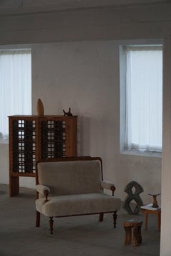 Danese del primo Novecento con due posti a sedere in lana d'agnello shearling e Wood, anni '30