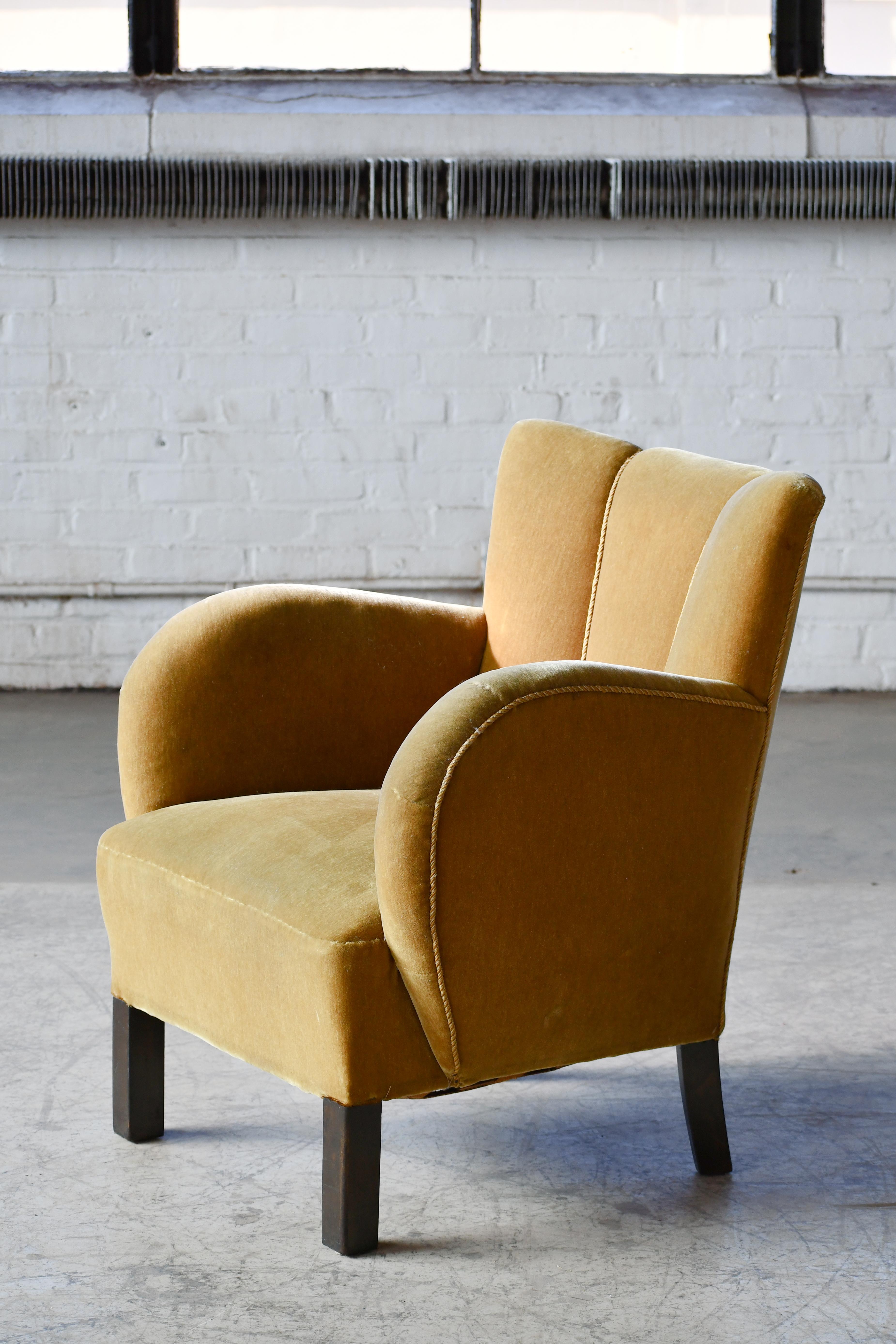 Mid-20th Century Danish Early Midcentury or Art Deco Low Lounge Chair 1930-40s (pair available) For Sale
