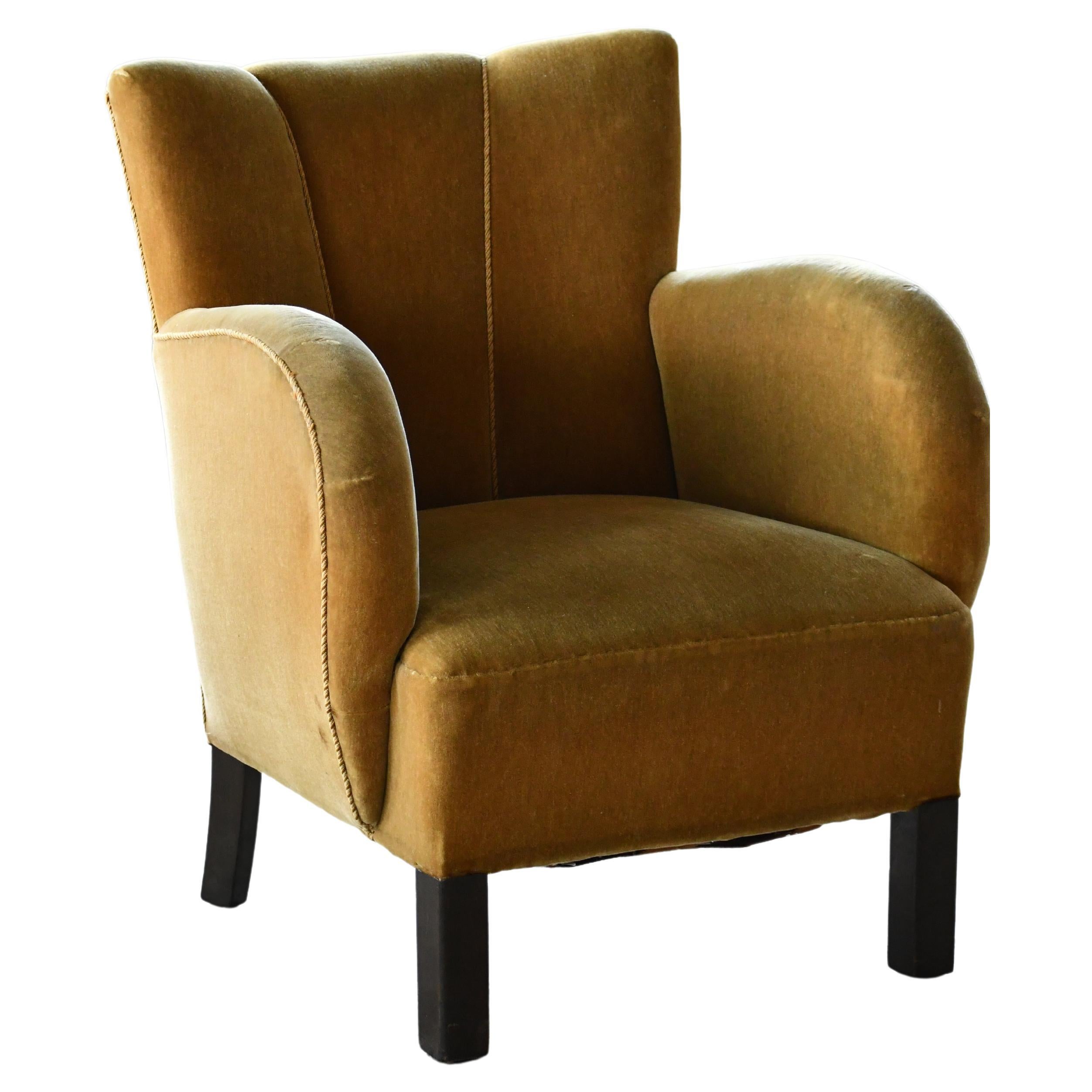 Danish Early Midcentury or Art Deco Low Lounge Chair 1930-40s (pair available) For Sale