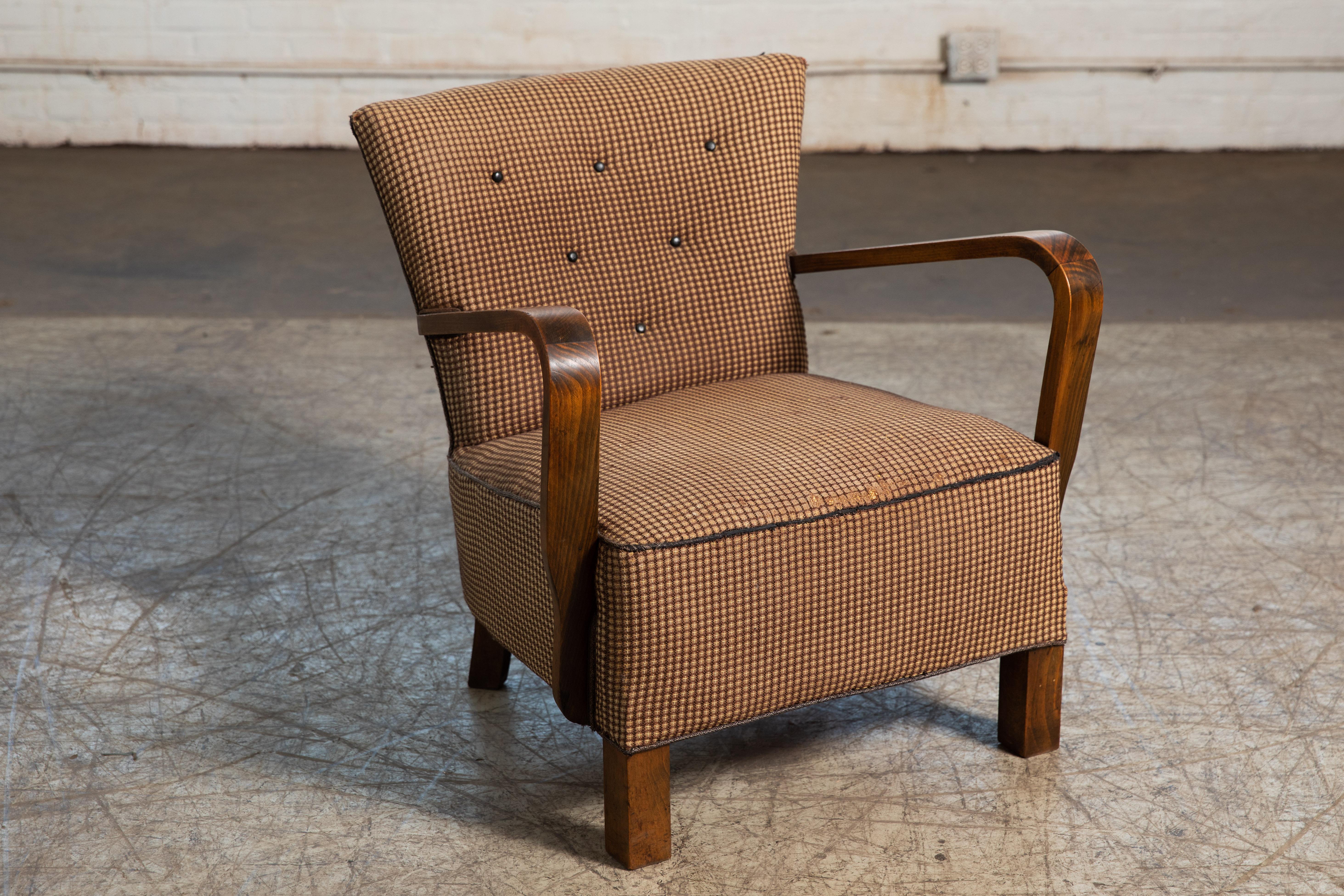 Mid-Century Modern Danish Early Midcentury or Art Deco Low Lounge Chair in Mahogany, 1940s