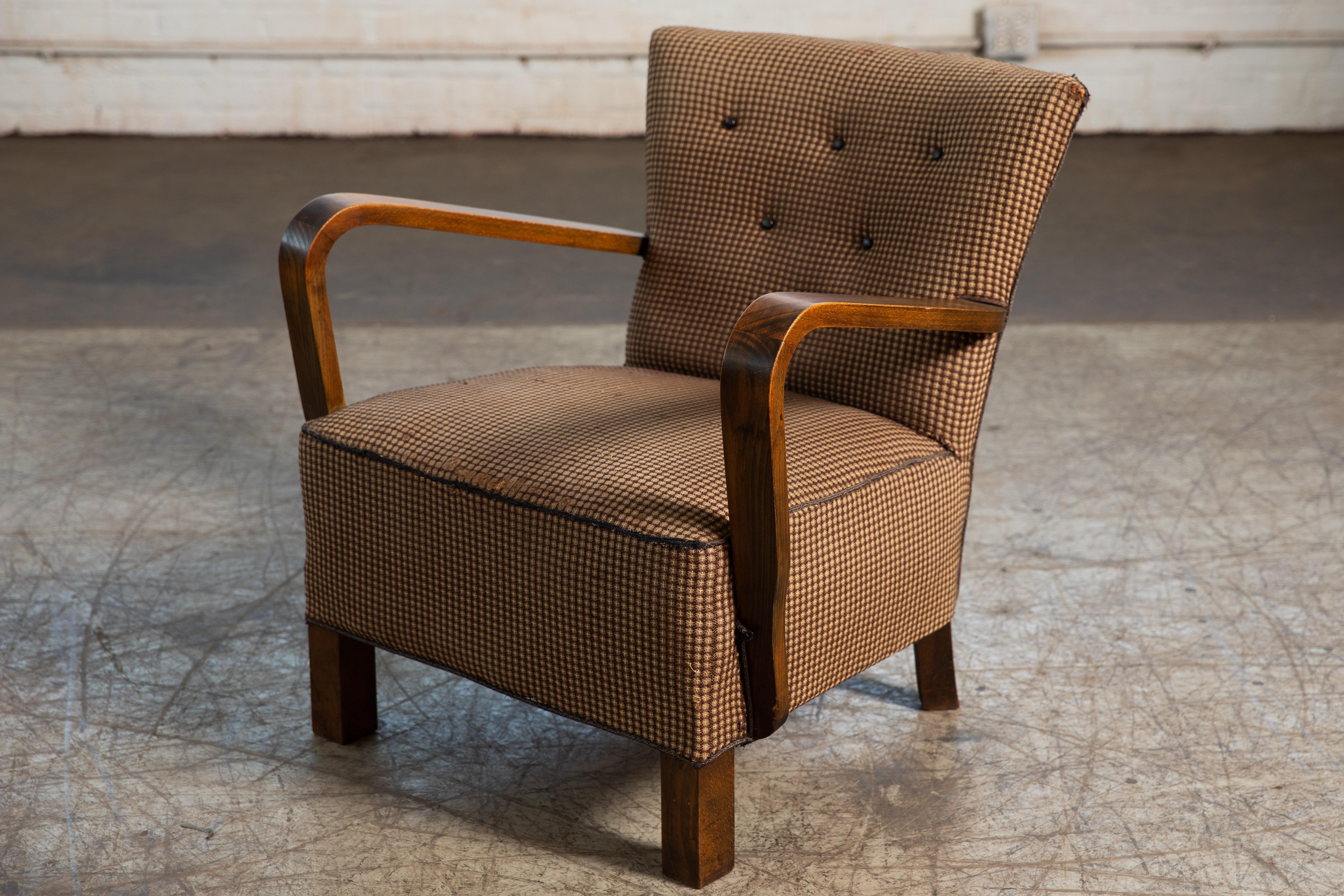 Danish Early Midcentury or Art Deco Low Lounge Chair in Mahogany, 1940s 2